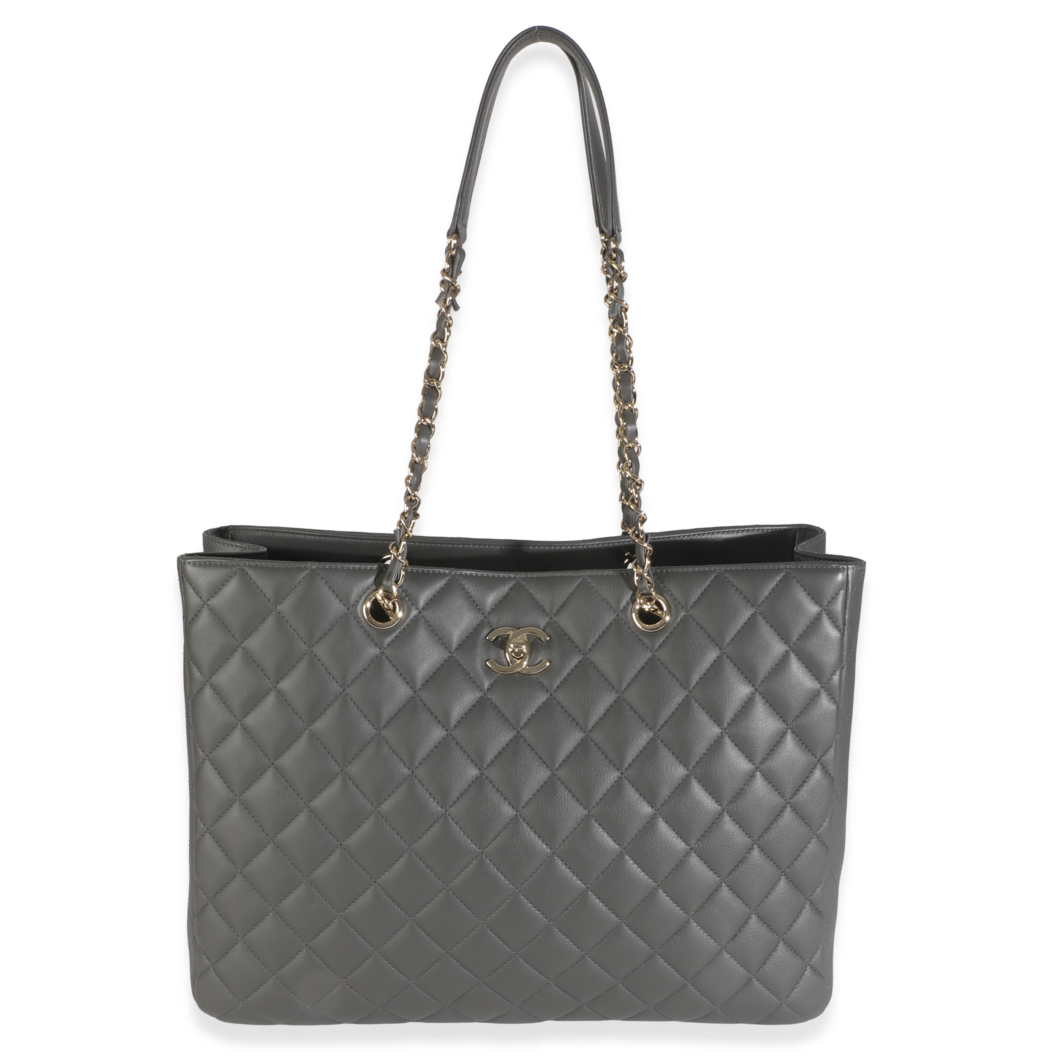 Bolso de compras clásico CC de piel de becerro acolchada gris de segunda mano 