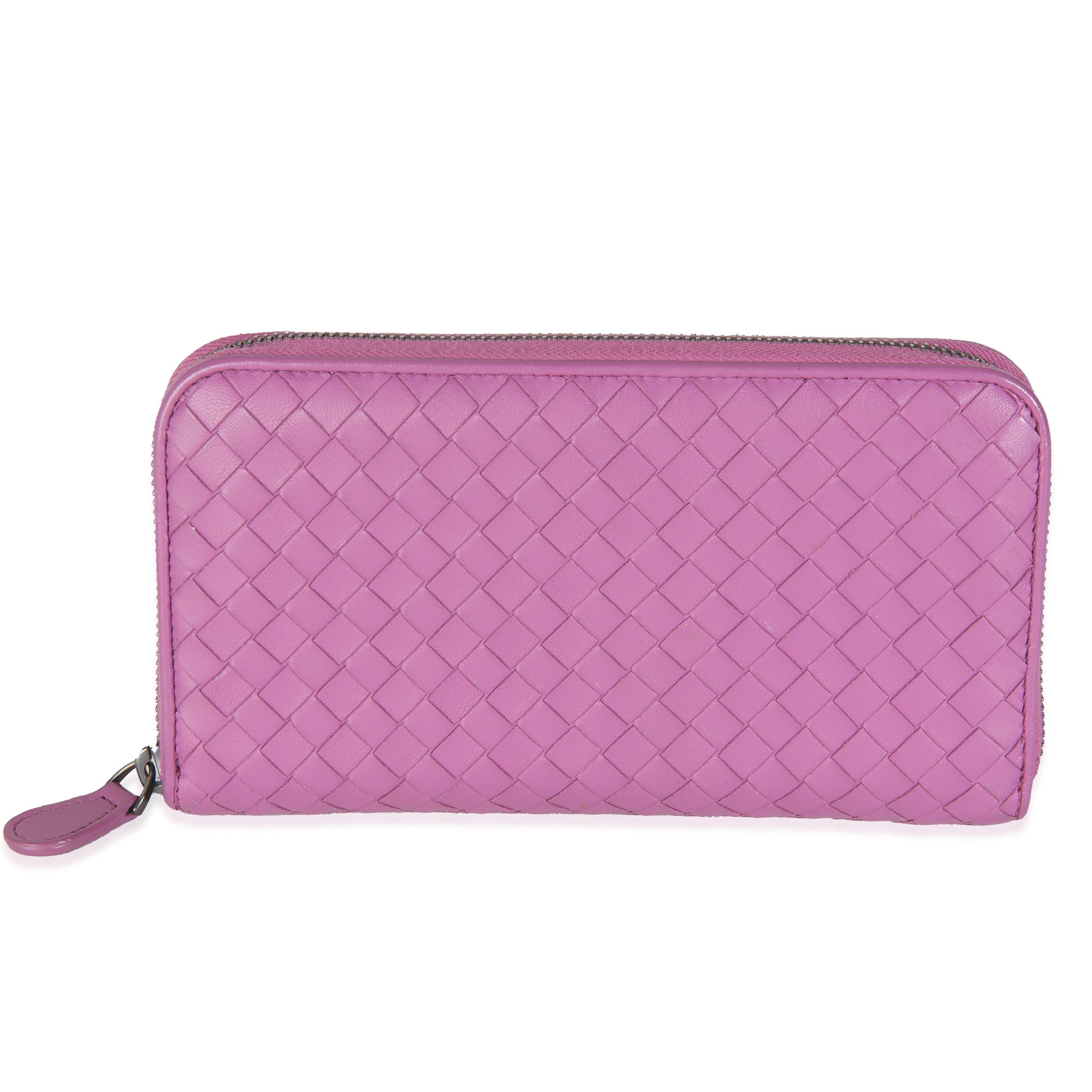 PRE-OWNED Purple Nappa Intrecciato Lambskin Zip Around Wallet