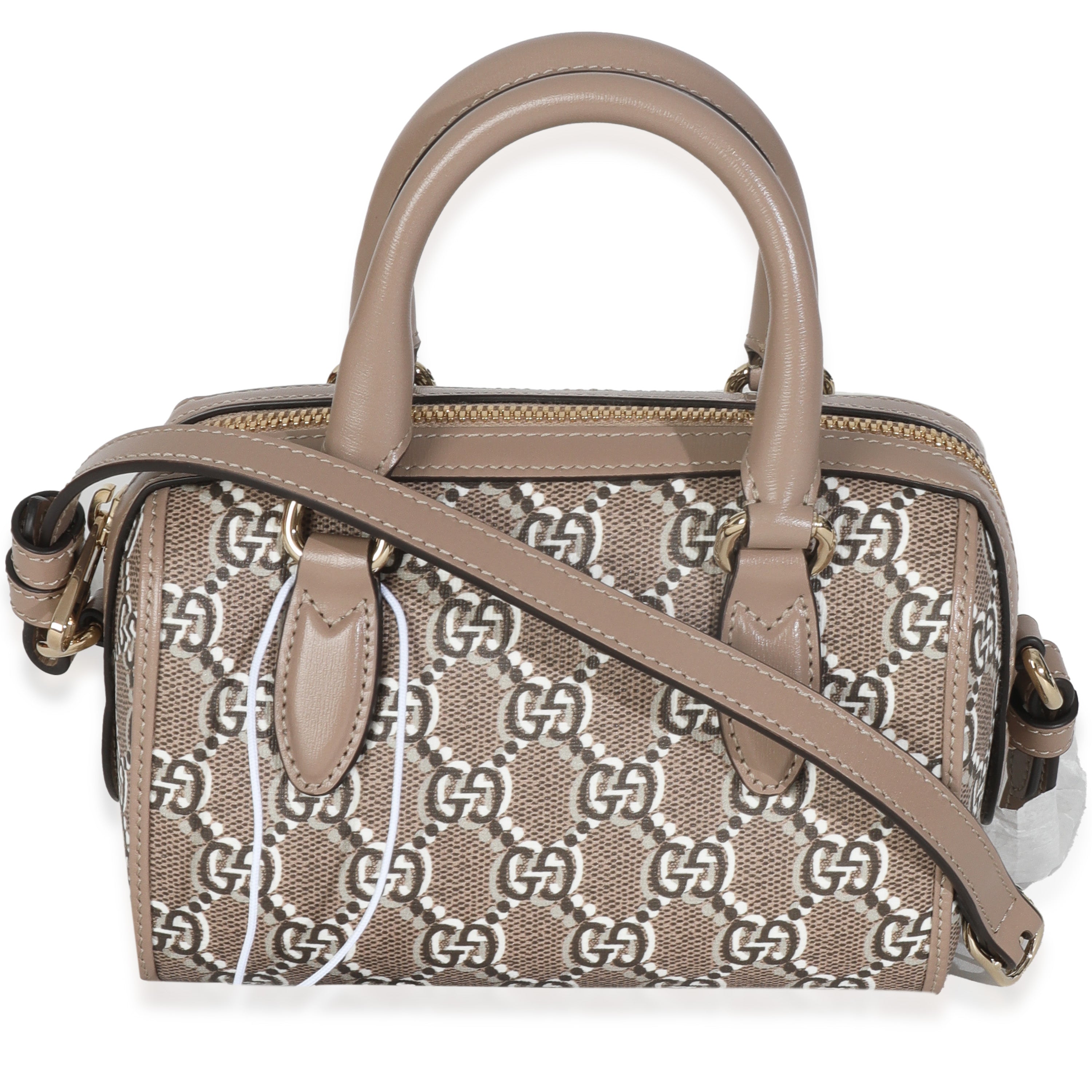 PRE-OWNED Taupe GG Shadow Monogram Super Mini Ophidia Bowler Bag