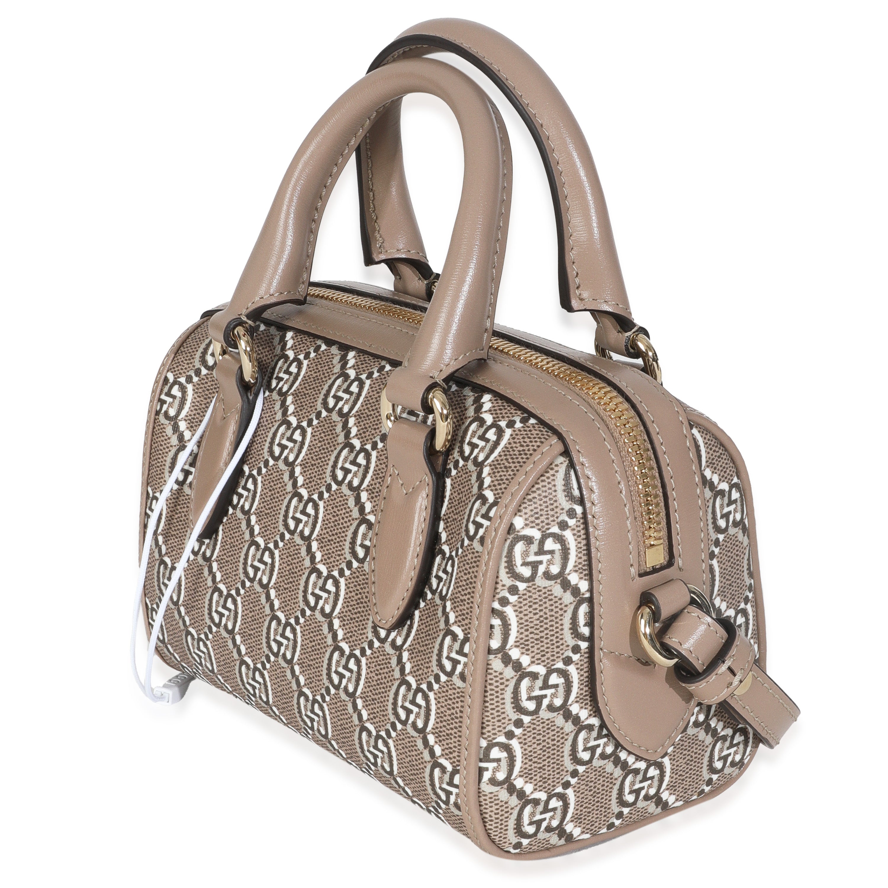 PRE-OWNED Taupe GG Shadow Monogram Super Mini Ophidia Bowler Bag