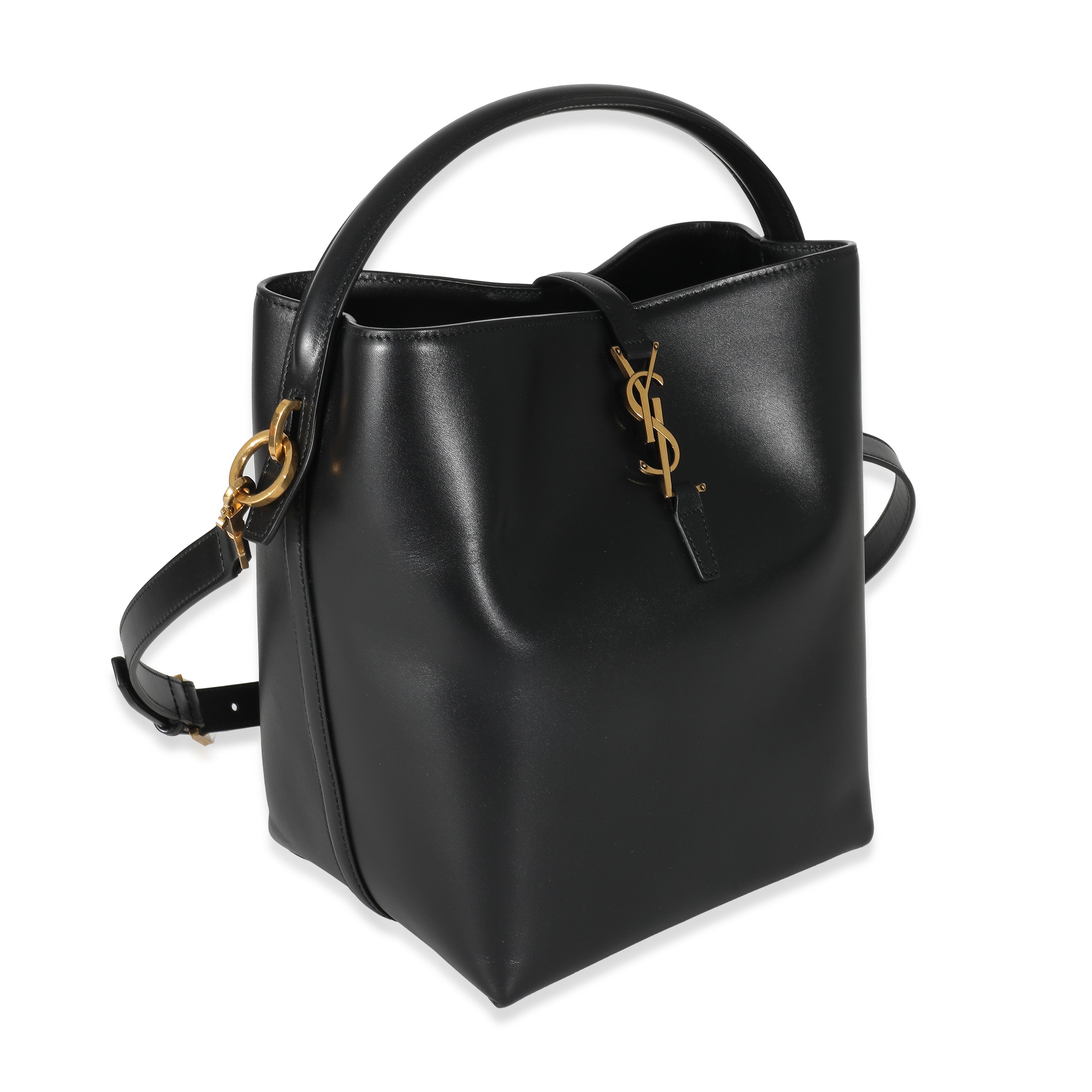 Saint Laurent Black Shiny Calfskin Small Le 37 Bucket Bag Handbag pv