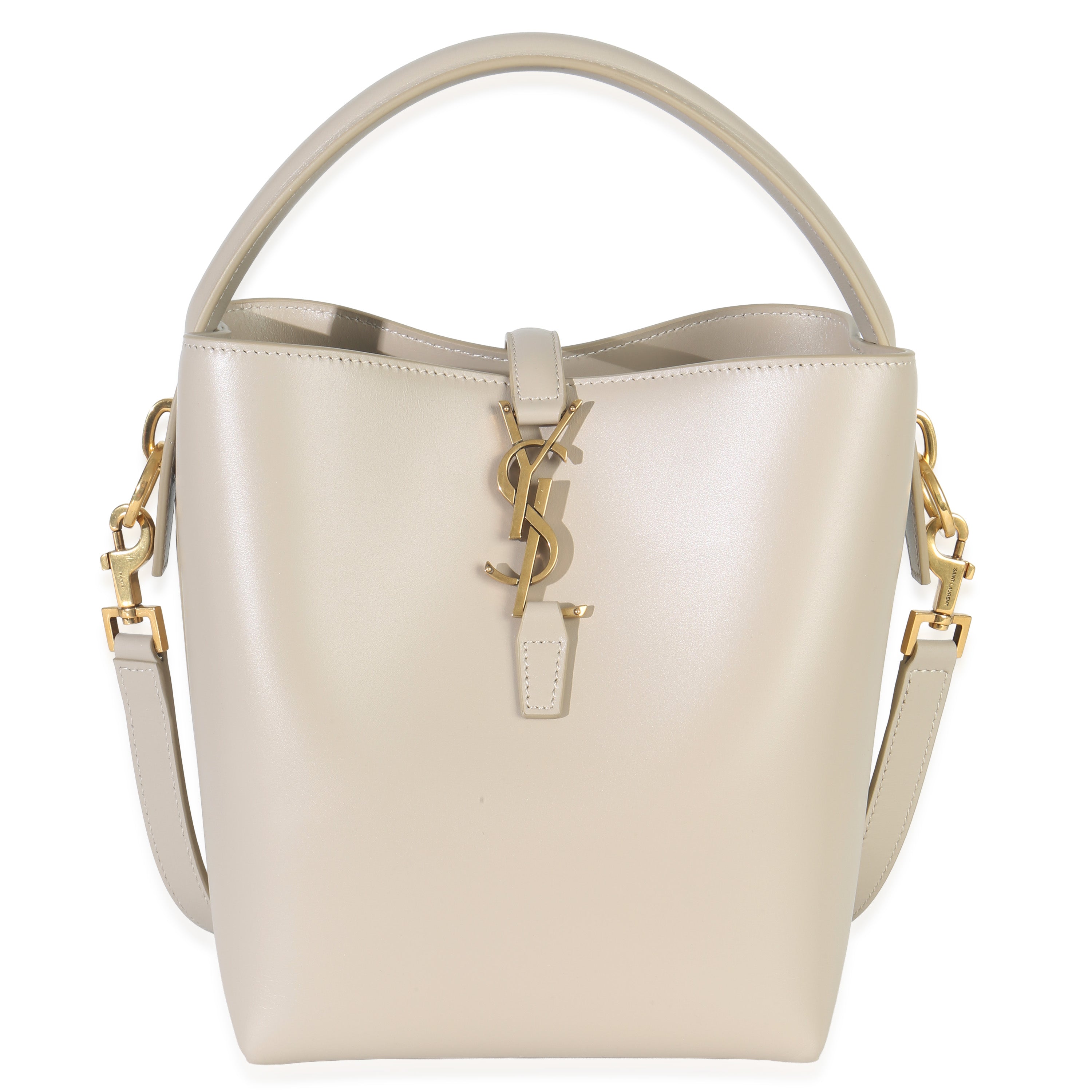 Saint Laurent Beige Calfskin Small Le 37 Bucket Bag Handbag fv