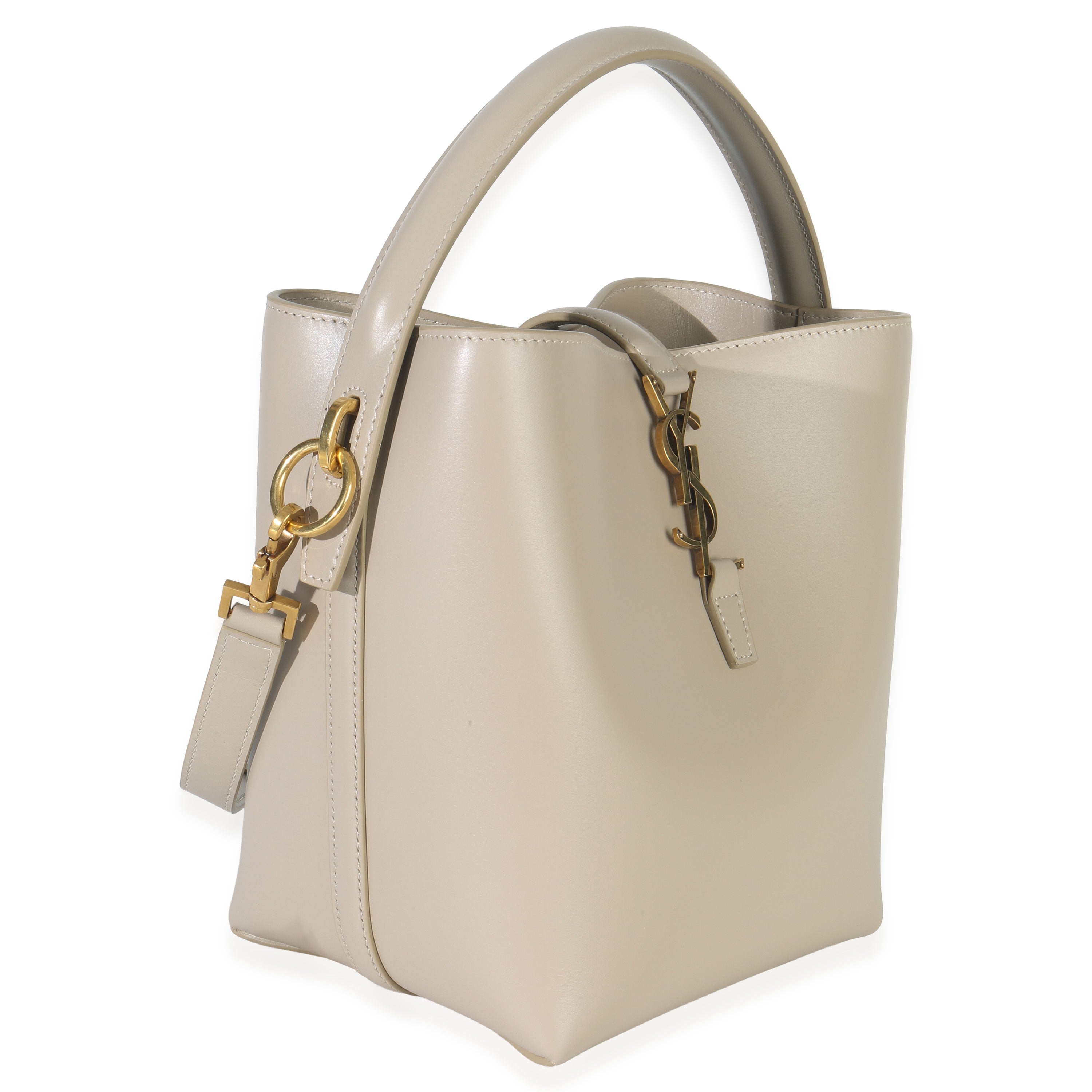 Saint Laurent Beige Calfskin Small Le 37 Bucket Bag Handbag pv