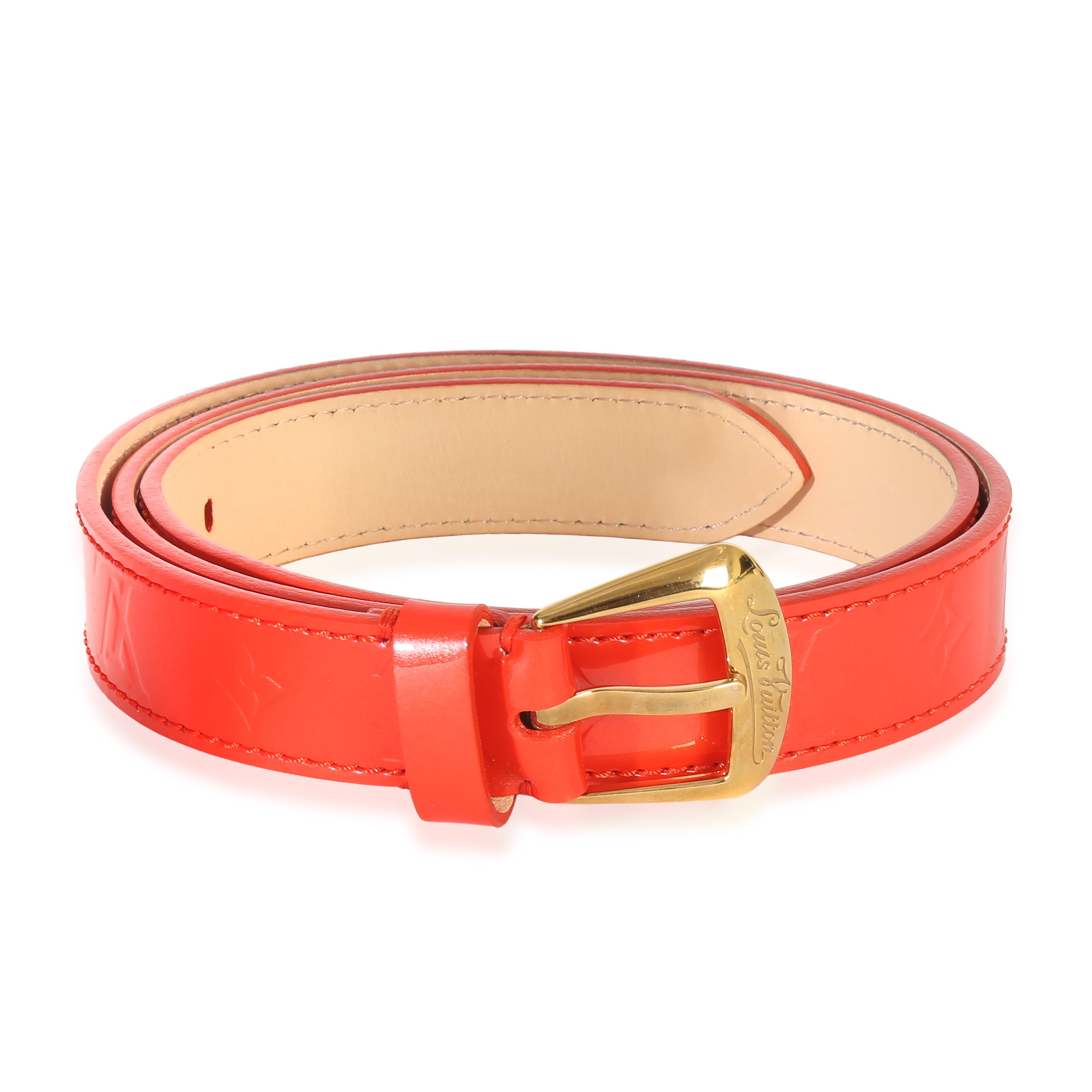 PRE-OWNED LV Orange Sunset Monogram Vernis Phoenix 40mm Belt 80/32