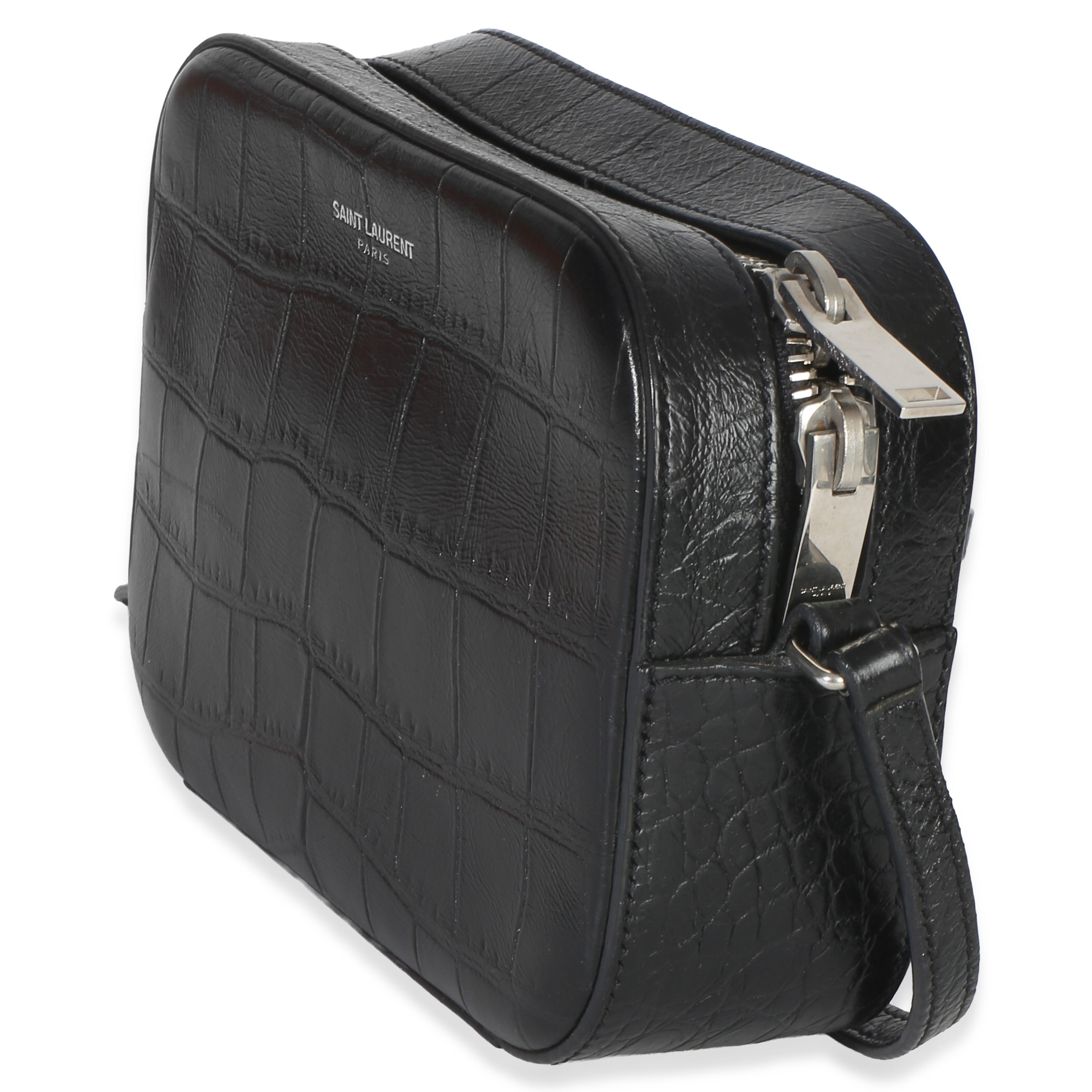 Saint Laurent Black Crocodile Embossed Calfskin Mini Camera Bag Handbag 2