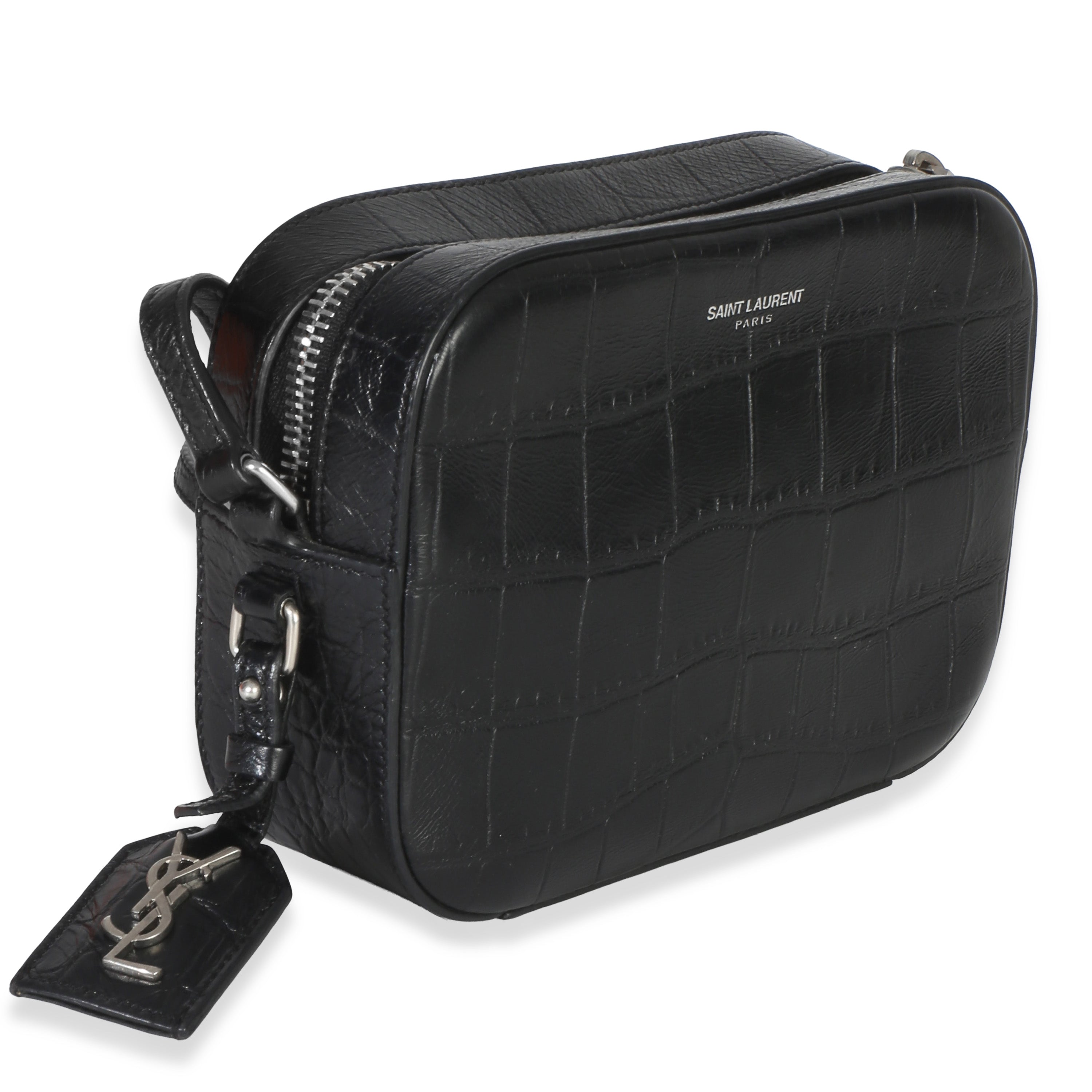 Saint Laurent Black Crocodile Embossed Calfskin Mini Camera Bag Handbag 3