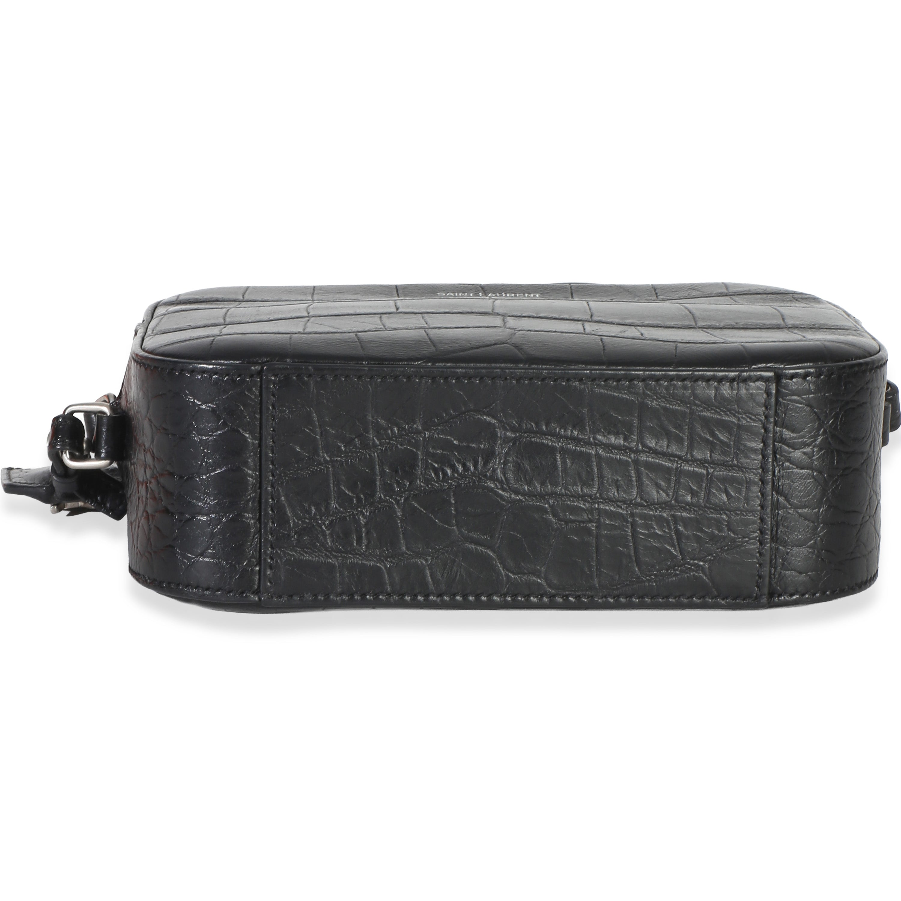 Saint Laurent Black Crocodile Embossed Calfskin Mini Camera Bag Handbag 5