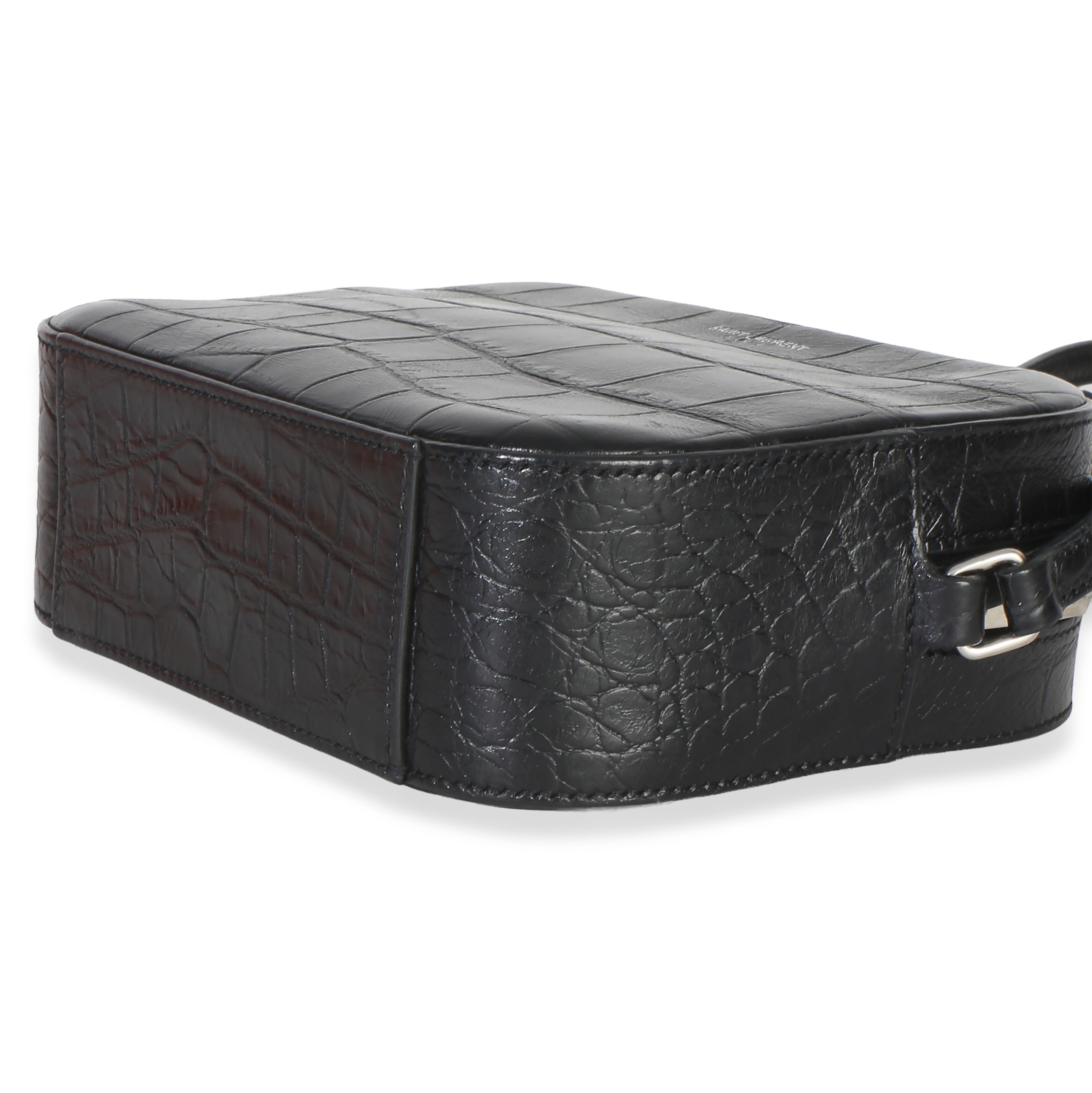 Saint Laurent Black Crocodile Embossed Calfskin Mini Camera Bag Handbag 6