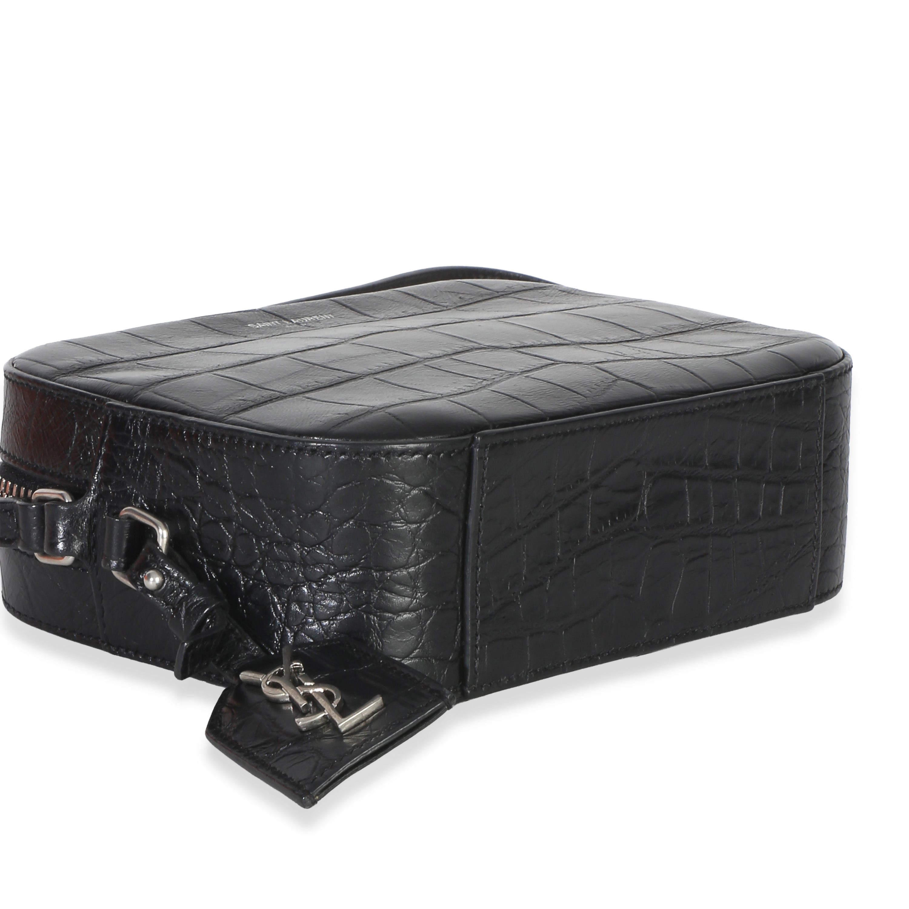 Saint Laurent Black Crocodile Embossed Calfskin Mini Camera Bag Handbag 7