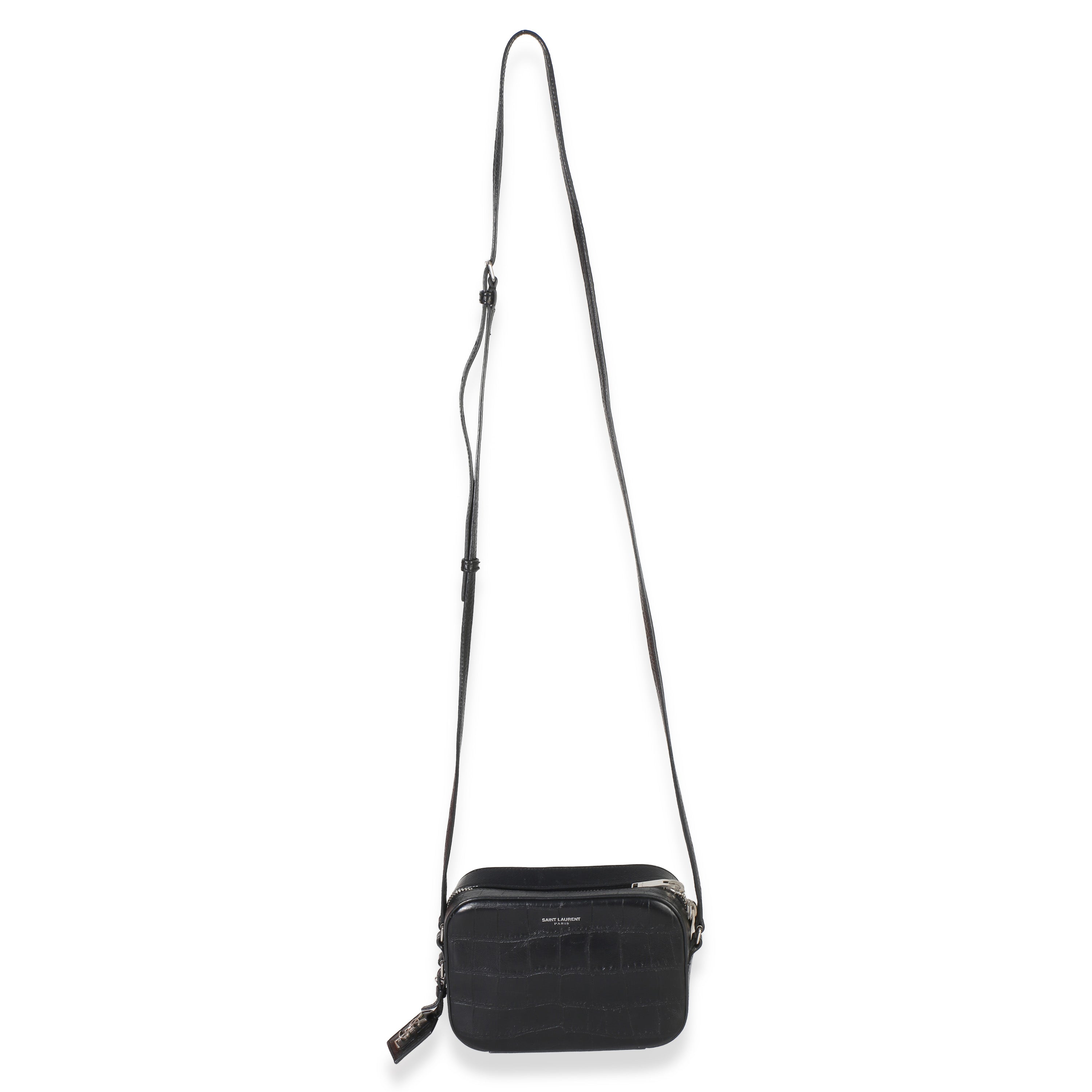 Saint Laurent Black Crocodile Embossed Calfskin Mini Camera Bag Handbag 8
