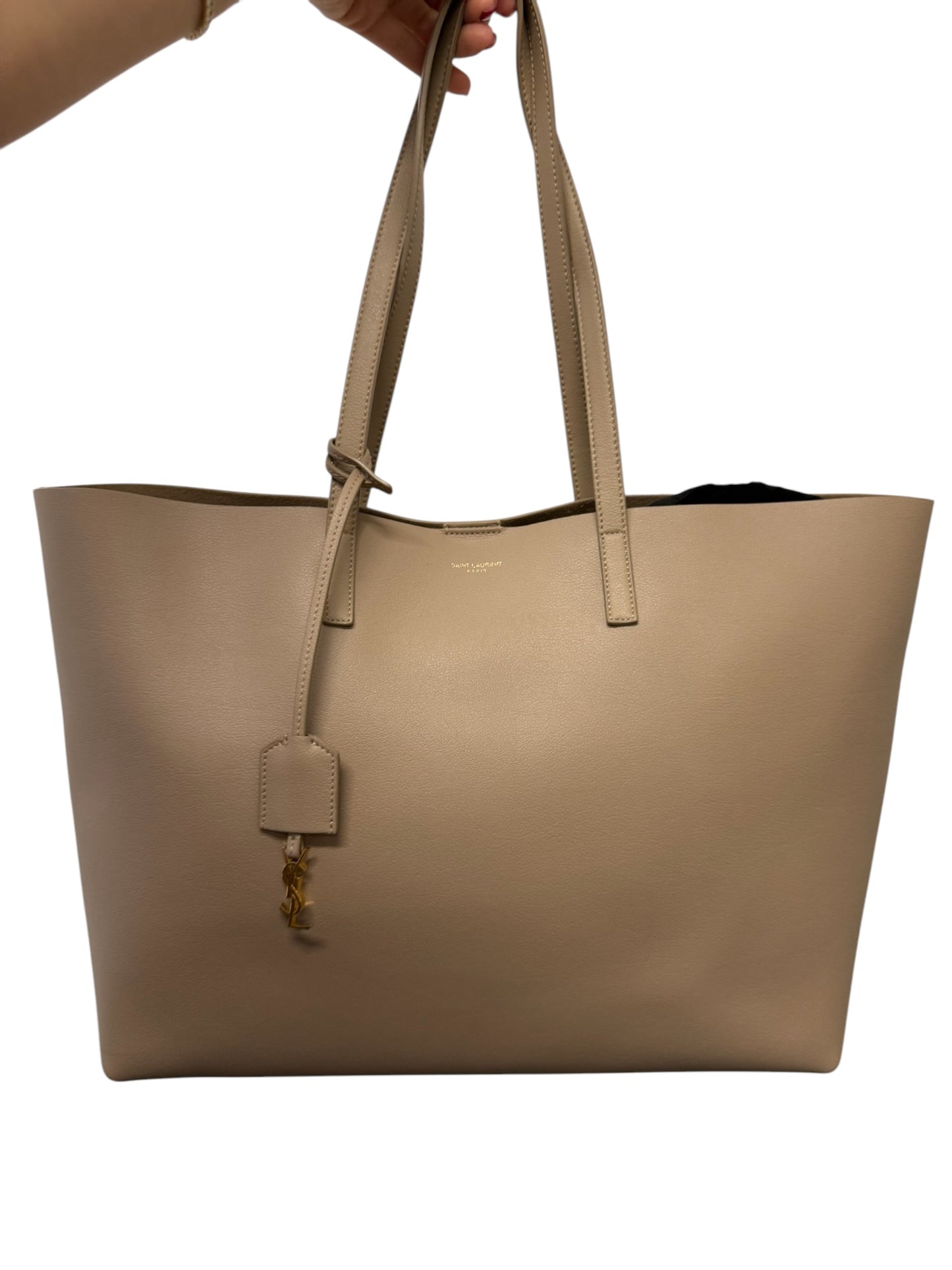 PRE-OWNED Dark Beige Calfskin East West Shopping Tote