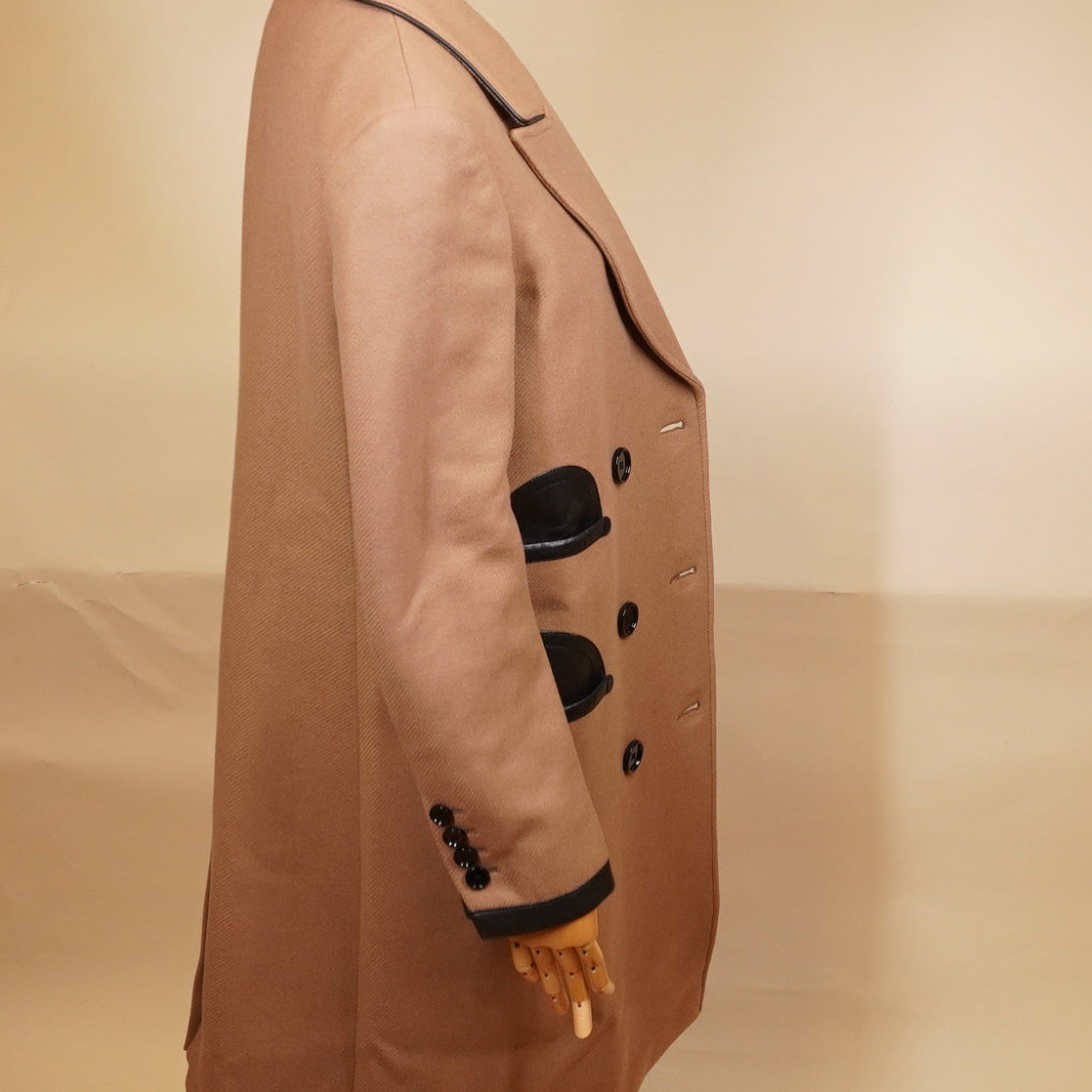 PRE-OWNED Burberry Lambskin Trim Wool Cashmere Blend Tailored Coat