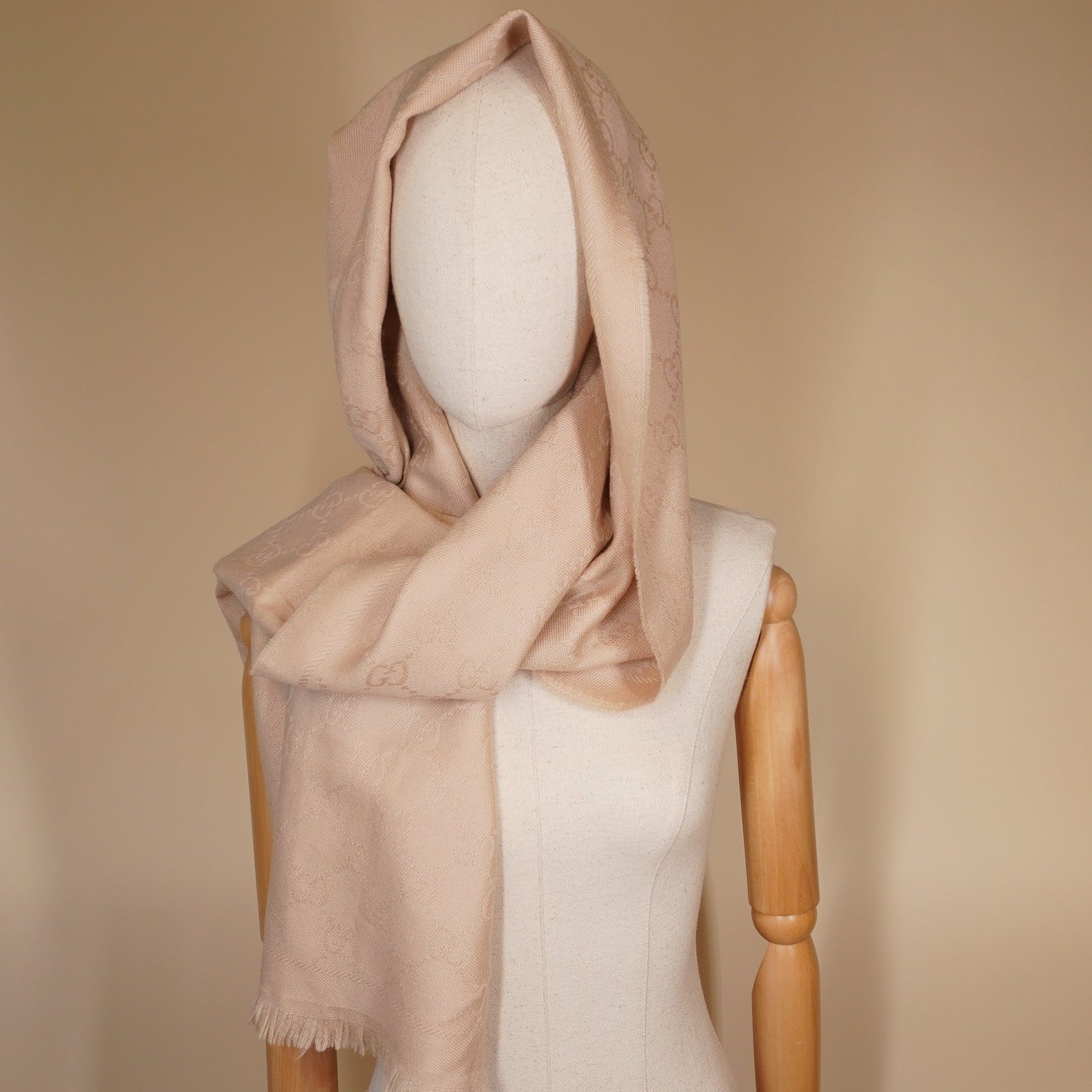 PRE-OWNED GG Light Pink Wool-Silk Scarf