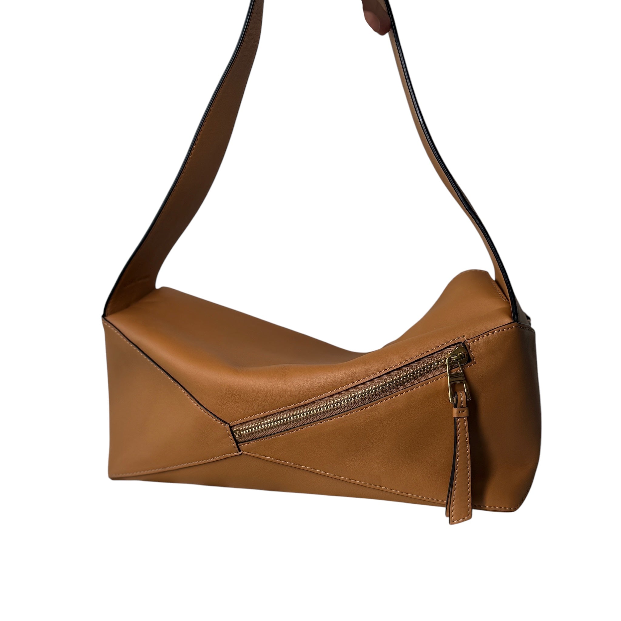 PRE-OWNED Tan Calfskin Small Hobo Puzzle Shoulder Bag
