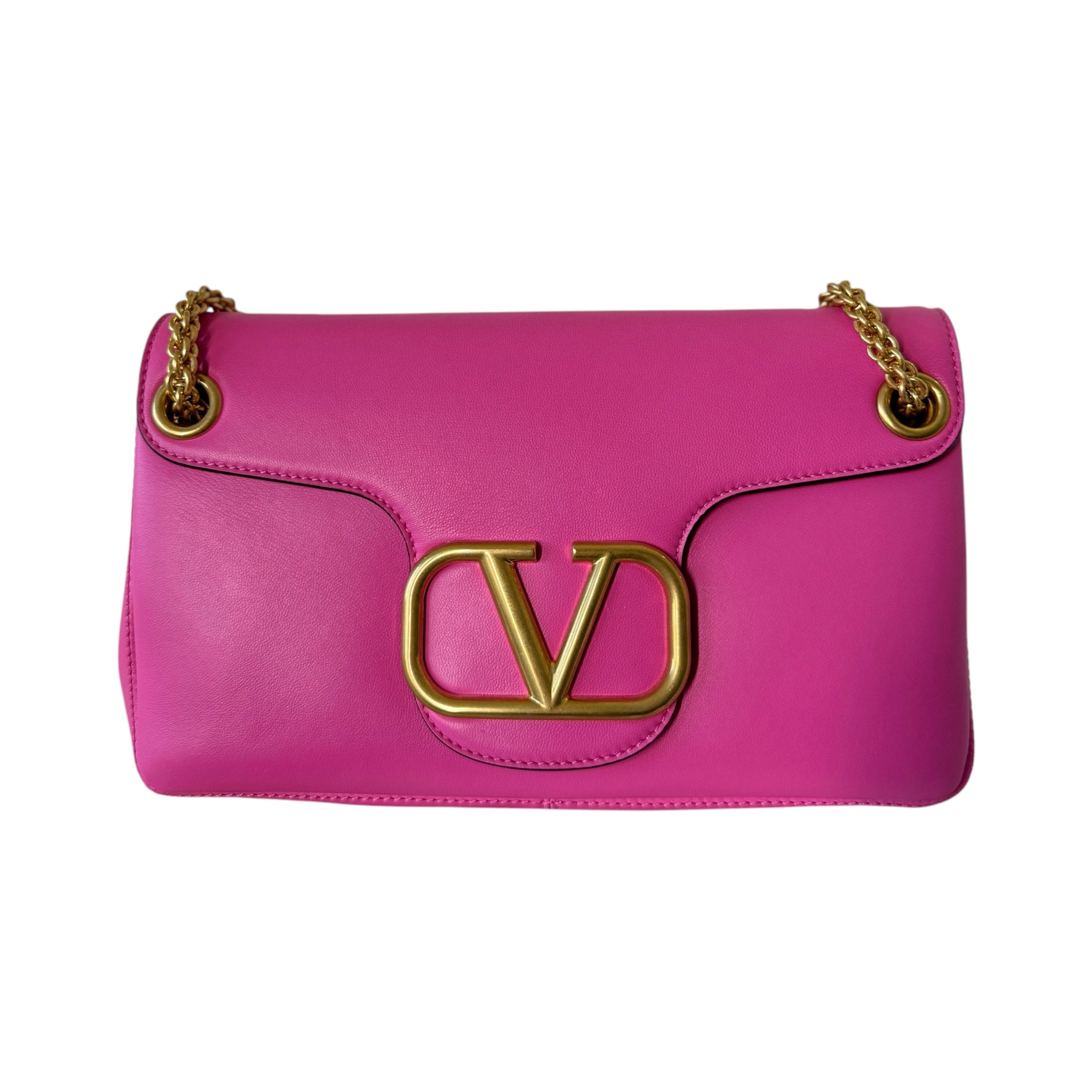 PRE-OWNED - Vlogo Pink Leather Shoulder Bag