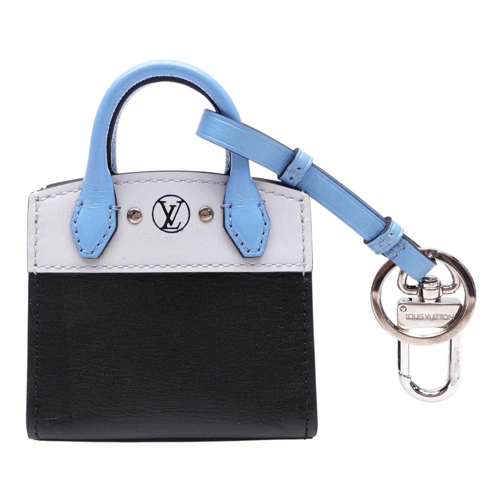 PRE-OWNED LV Blue & Black City Steamer Key Holder and Bag Charm