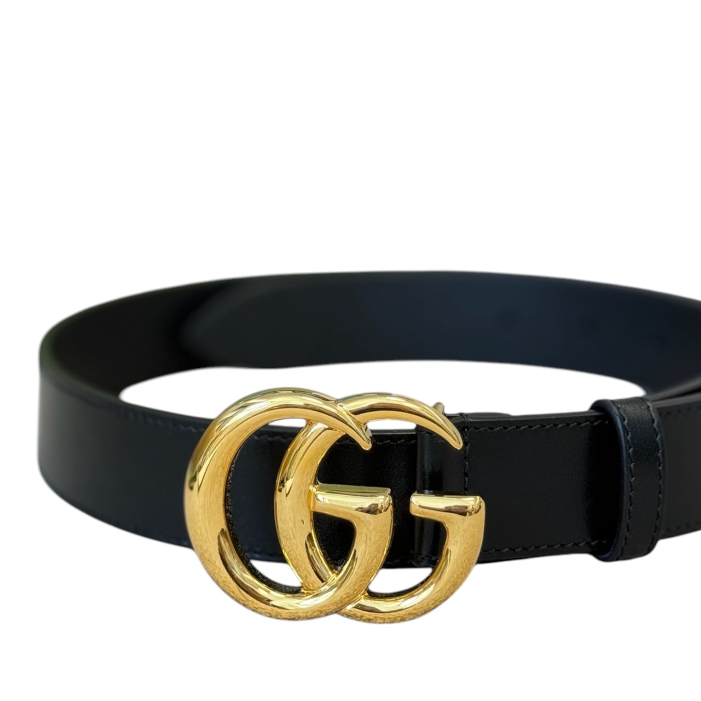 PRE-OWNED Black Calfskin Double GG Marmont Belt 80/32