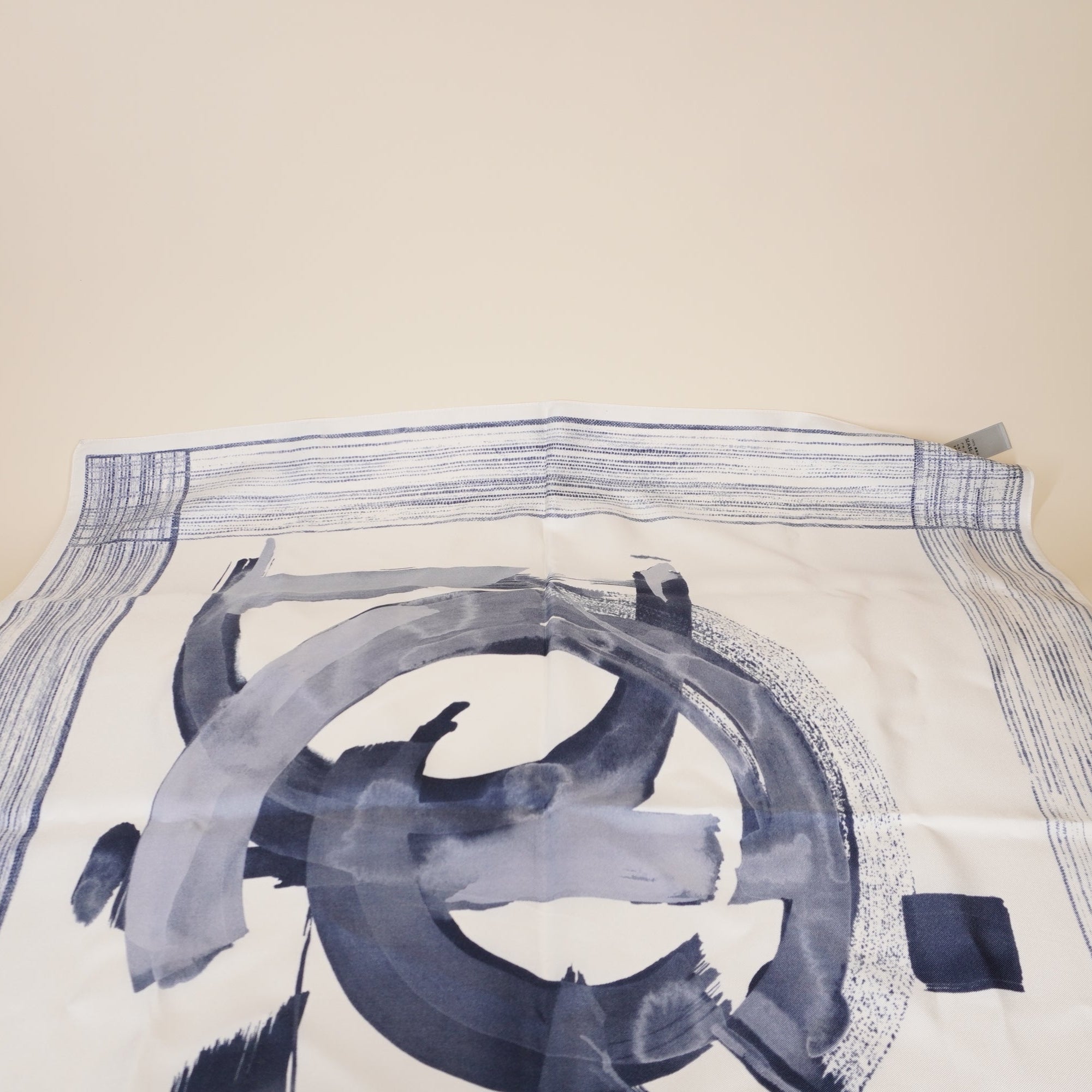 PRE-OWNED Blue White Square Silk Scarf