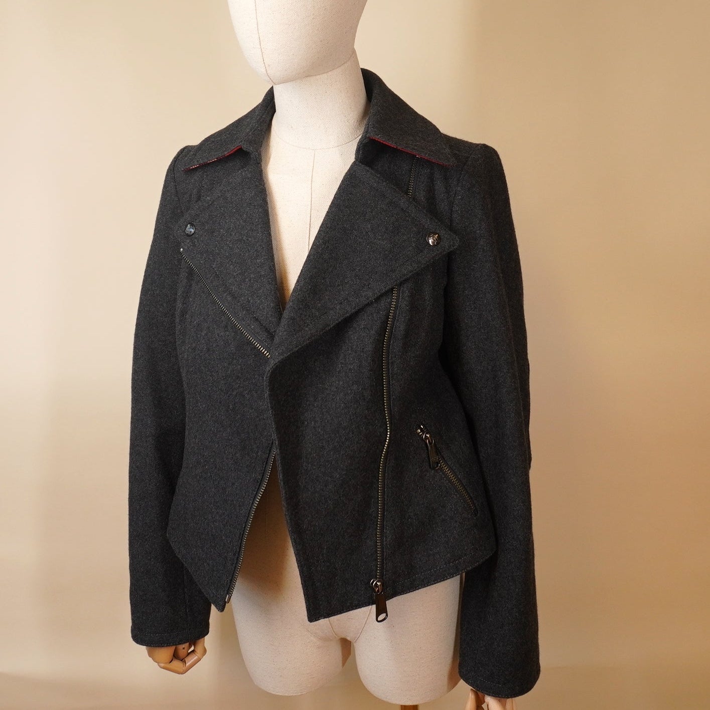 PRE-OWNED BURBERRY Double Rider Jacket Size 38 Wool GREY