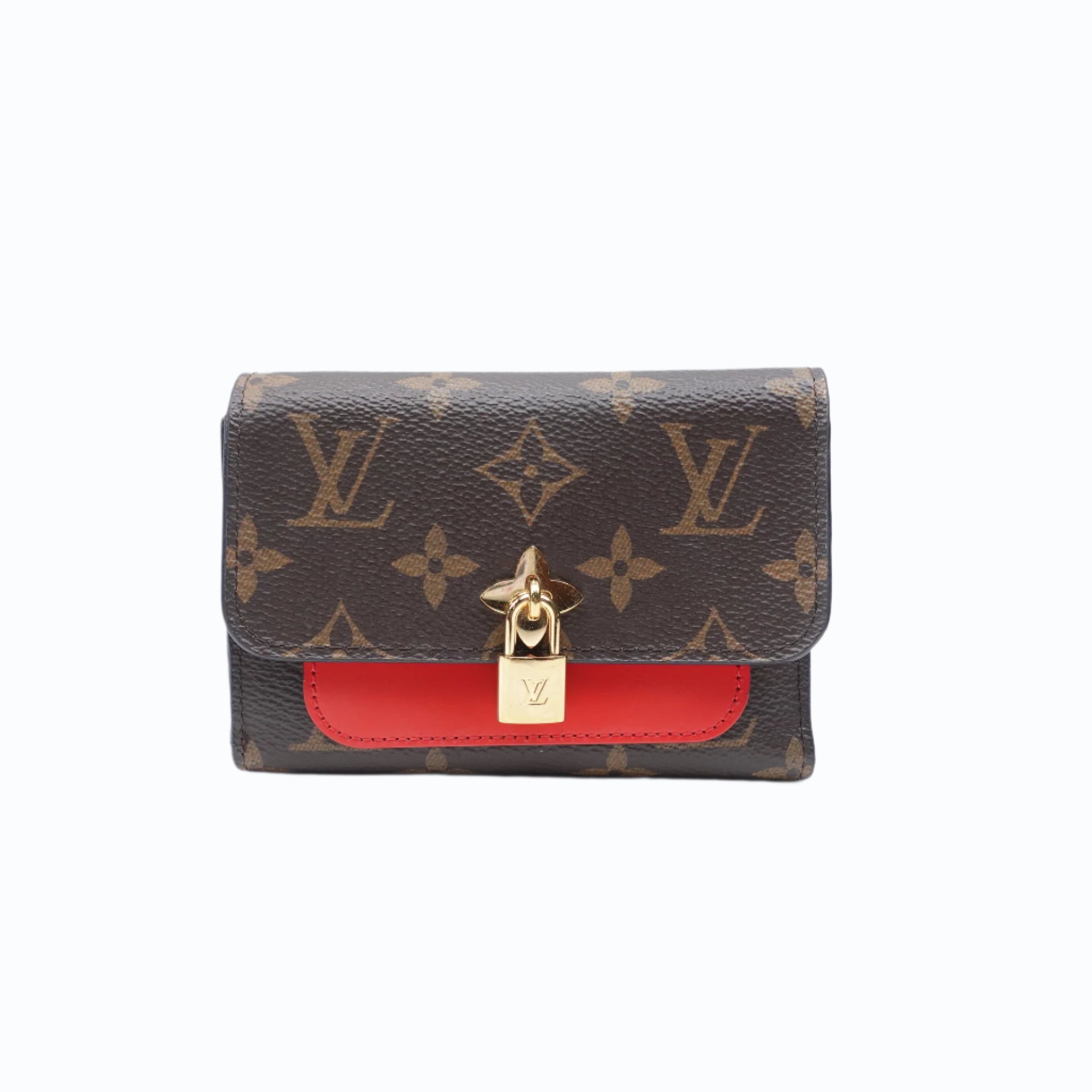 Cartera compacta LV Monogram Flower Lock de segunda mano Coquelicot