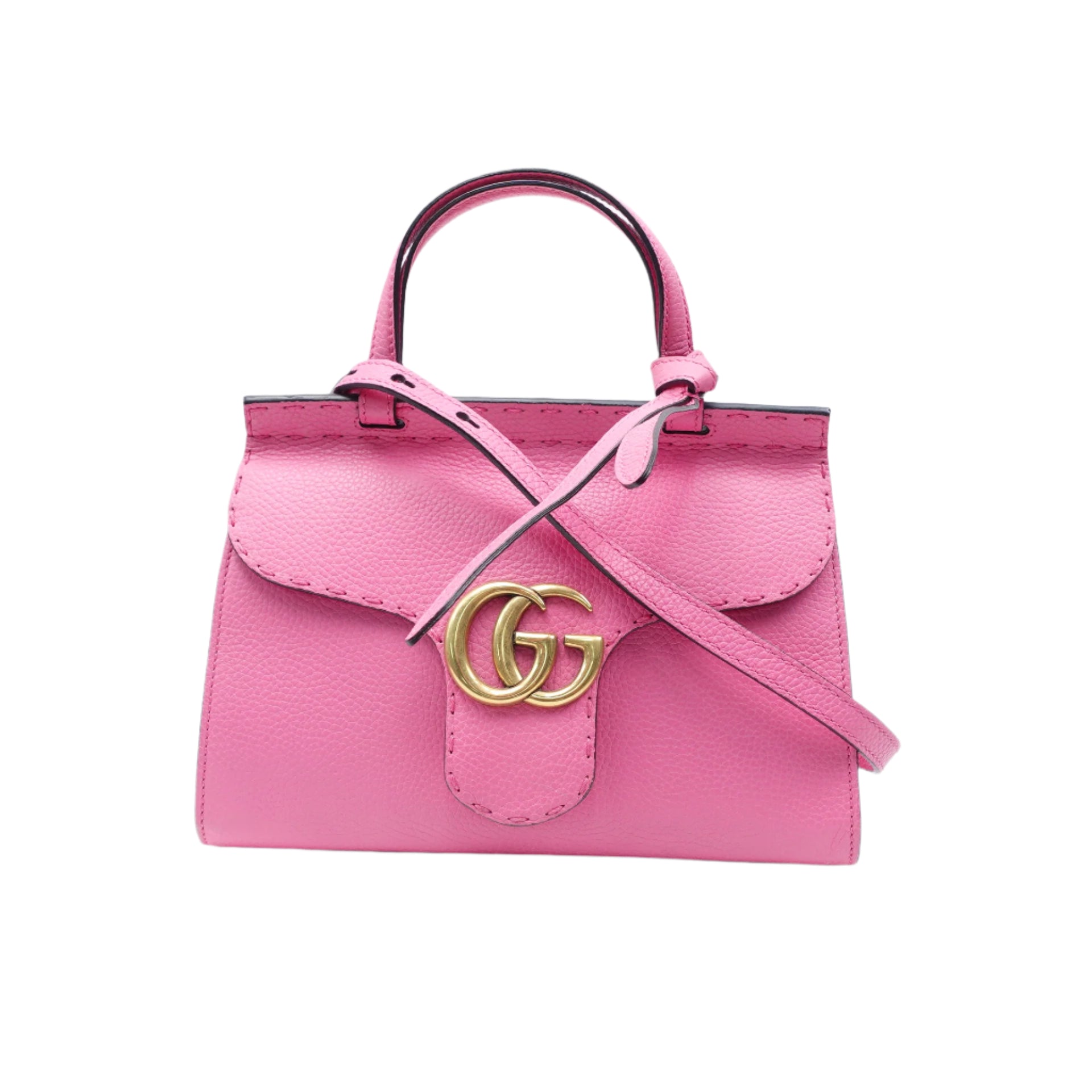Bolso de mano con asa superior GG Marmont de piel de becerro rosa intenso USADO