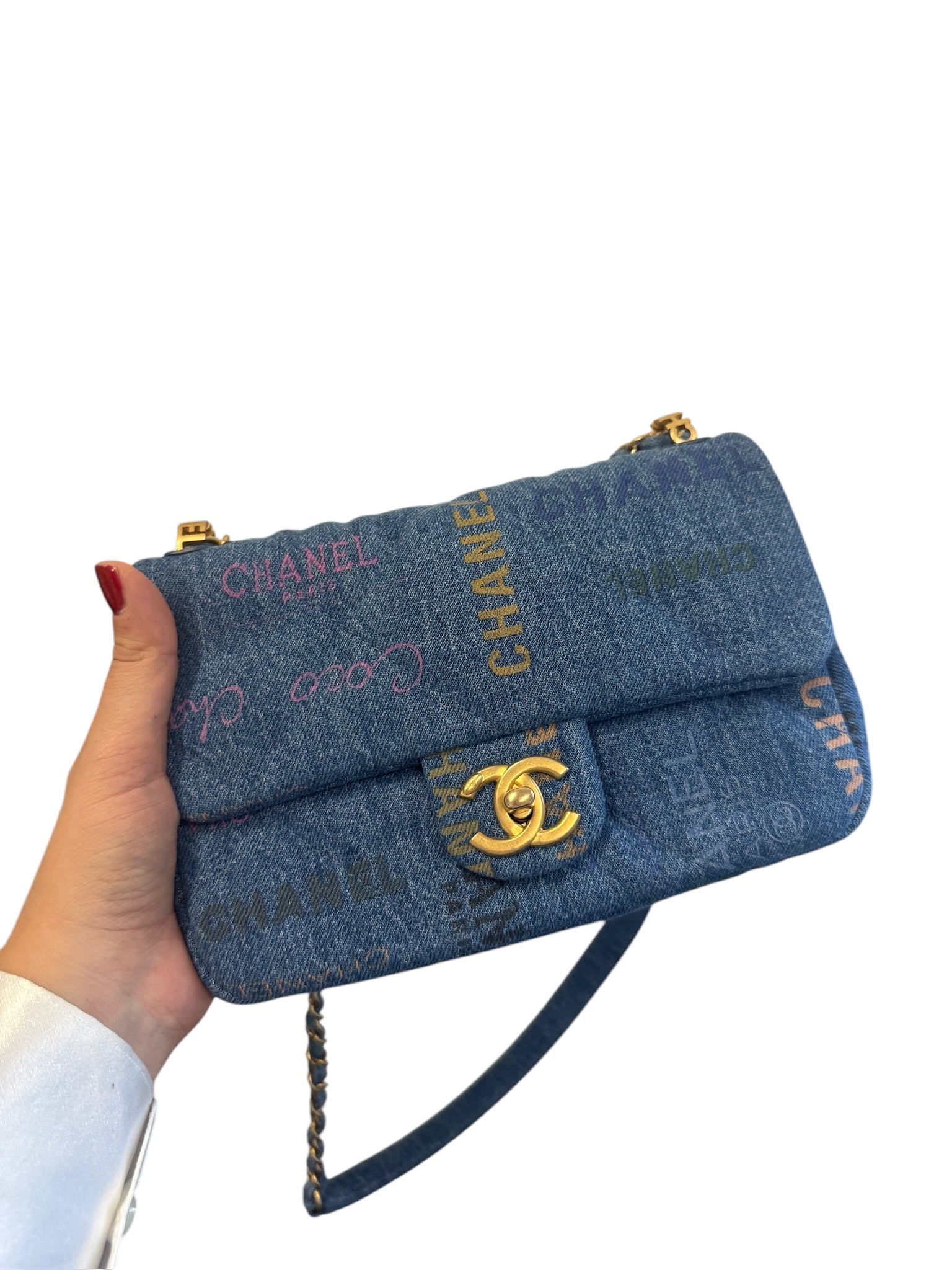 Bolso mini con solapa y diseño de mezclilla acolchada multicolor CC de segunda mano