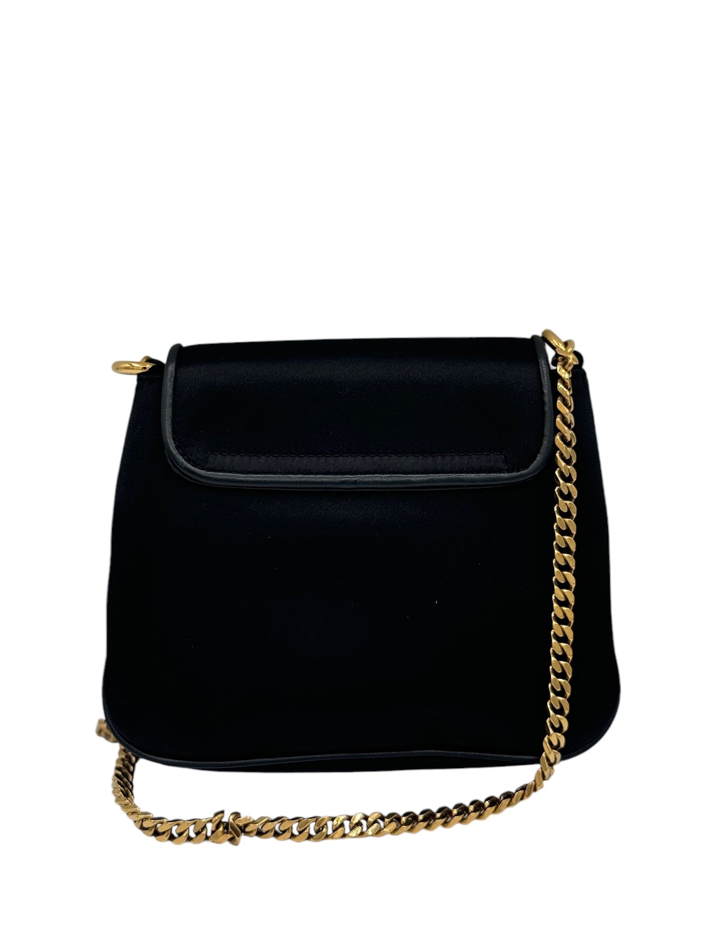 PRE-OWNED GG Black Satin Crystal 1973 Small Chain Crossbody Bag