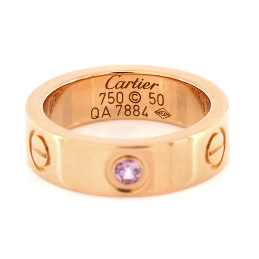 CARTIER - Love Band 1 Sapphire Ring 18K Rose Gold with Pink Sapphire