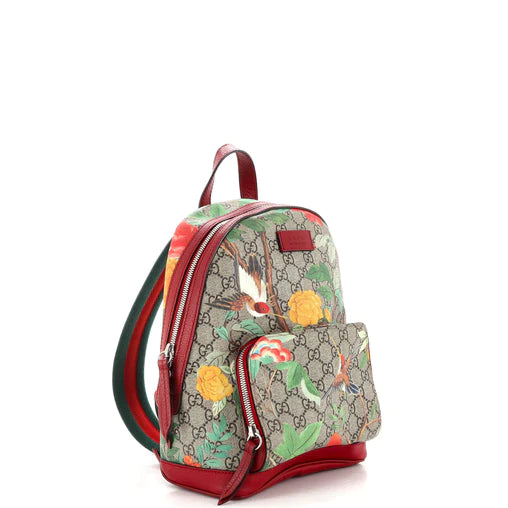 GUCCI - Mochila con bolsillo y cremallera en lona revestida con estampado Tian GG, tamaño pequeño