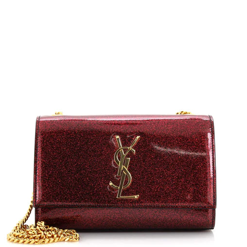 SAINT LAURENT - Classic Monogram Crossbody Bag Glitter Patent Small