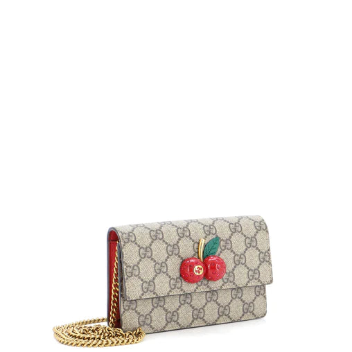 GUCCI - Cartera con cadena Cherries en lona revestida GG Mini