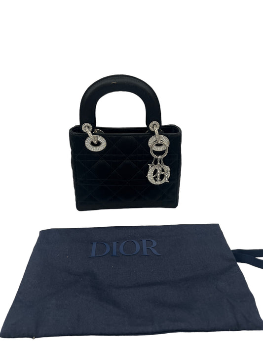 DIOR - Black Satin Crystals Mini Lady Dior