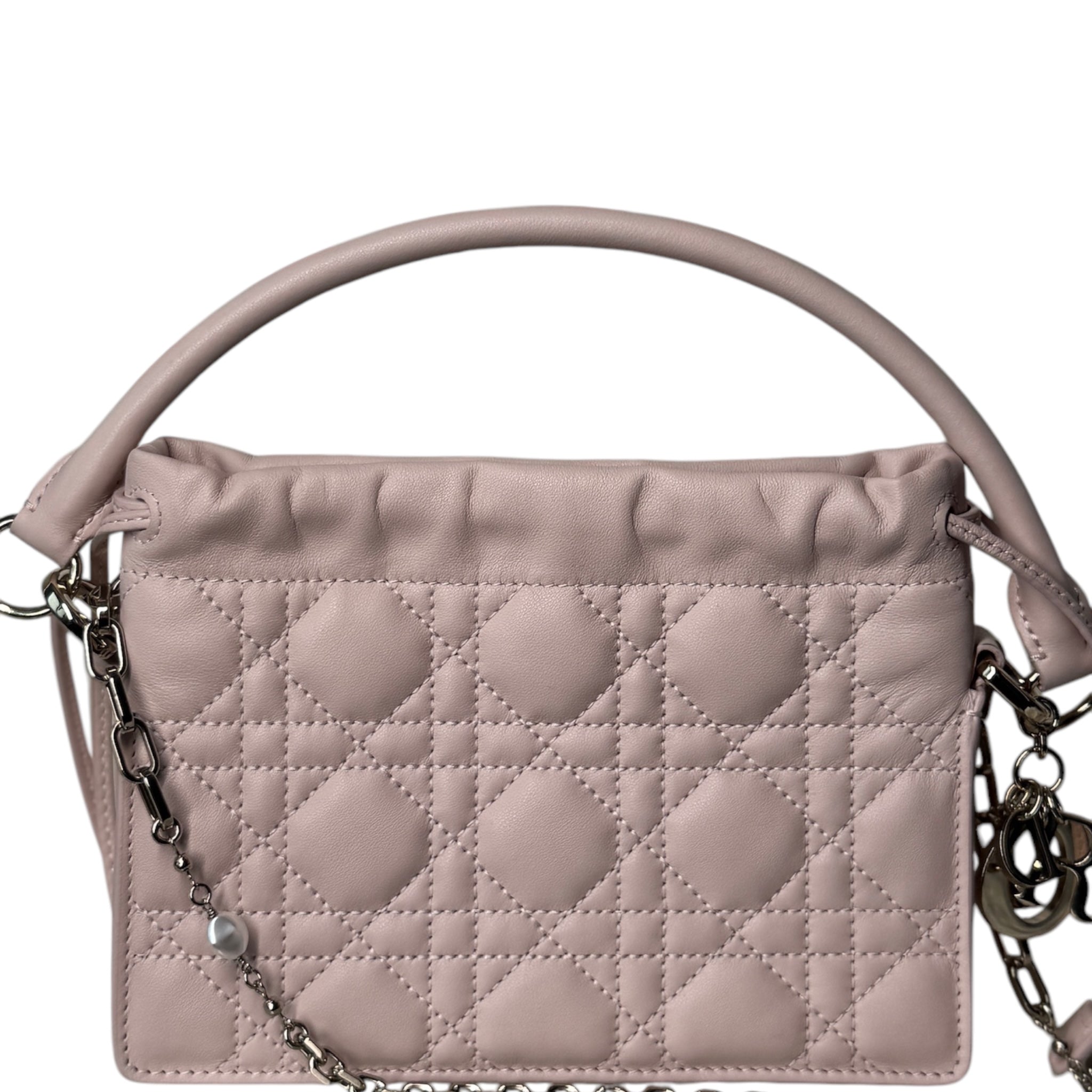 Bolso Lady Dior Milly Mini de piel de cordero rosa USADO