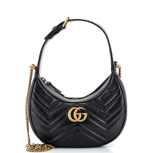 GUCCI - Bolso mini de piel con forma de media luna GG Marmont