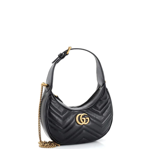 GUCCI - Bolso mini de piel con forma de media luna GG Marmont