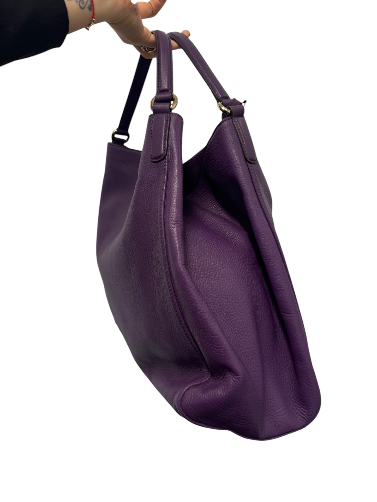 PRE-OWNED GG Purple Pebbled Calfskin Medium Soho Tote