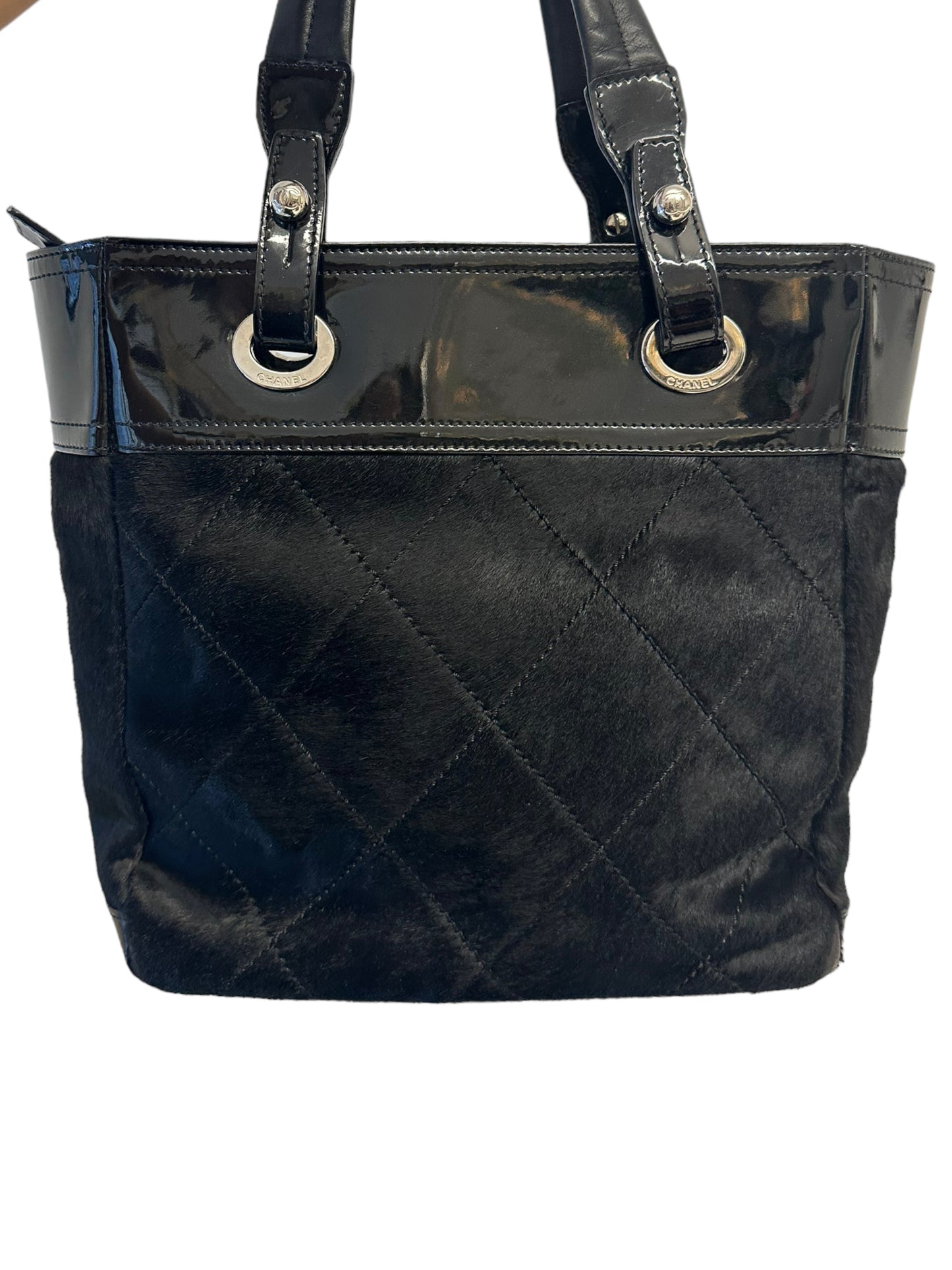 CHANEL - Black Patent Pony Hair Small Tote