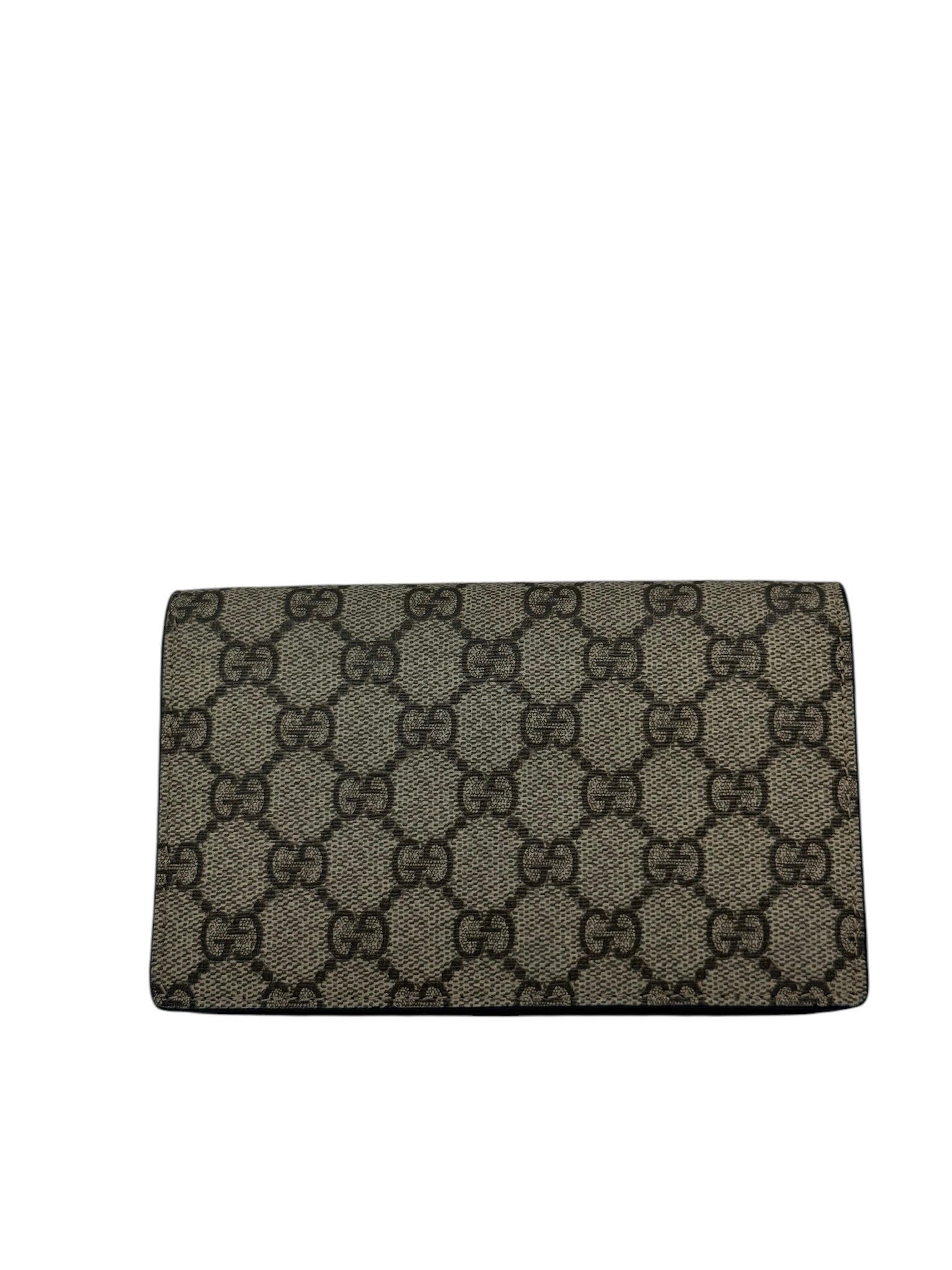 Cartera pequeña de lona revestida con cerezas y cadena GG de segunda mano