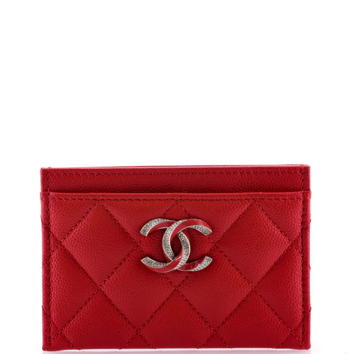 Portatarjetas CC con diseño retorcido de caviar acolchado rojo CC USADO