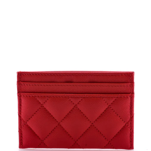 PRE OWNED CC Red Quilted Caviar Twisted CC Card Holder thevintagecaffe