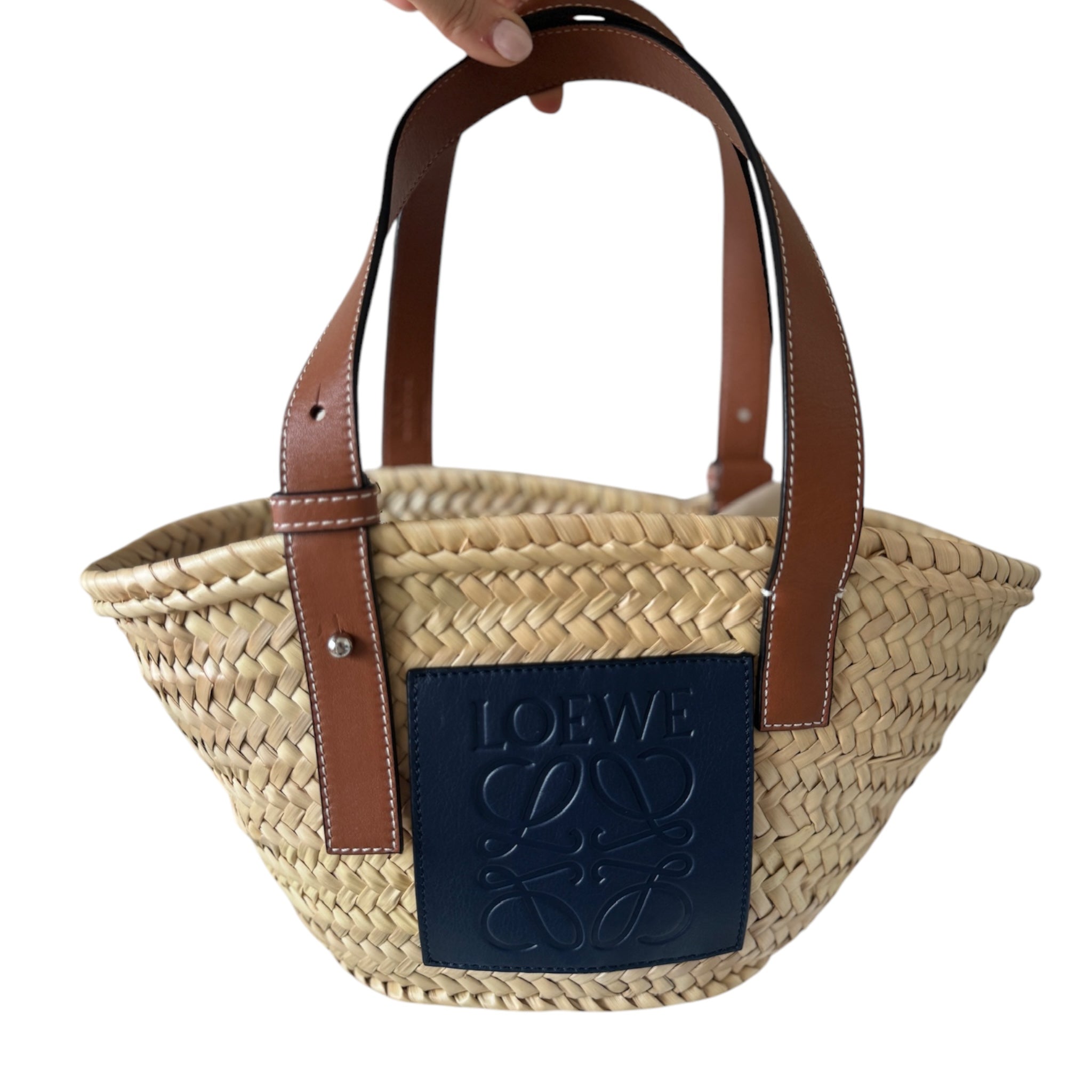 PRE-OWNED Palm Leaf Beige Basket Tote Bag