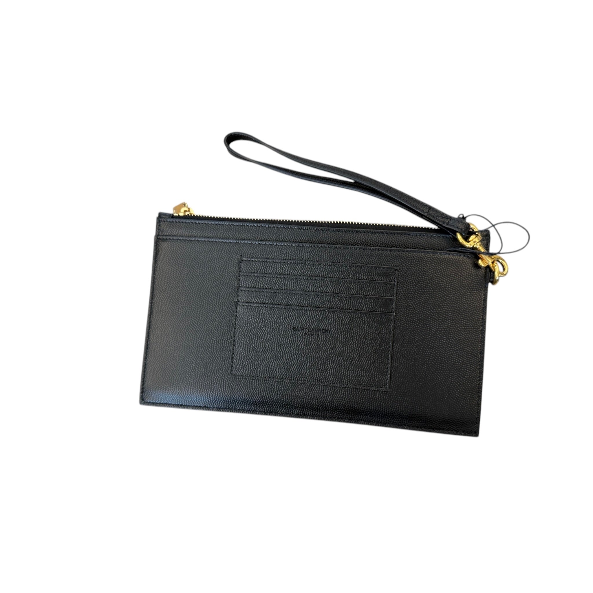 PRE-OWNED Black Grain De Poudre Matelasse Cassandre Zip Pouch Wristlet