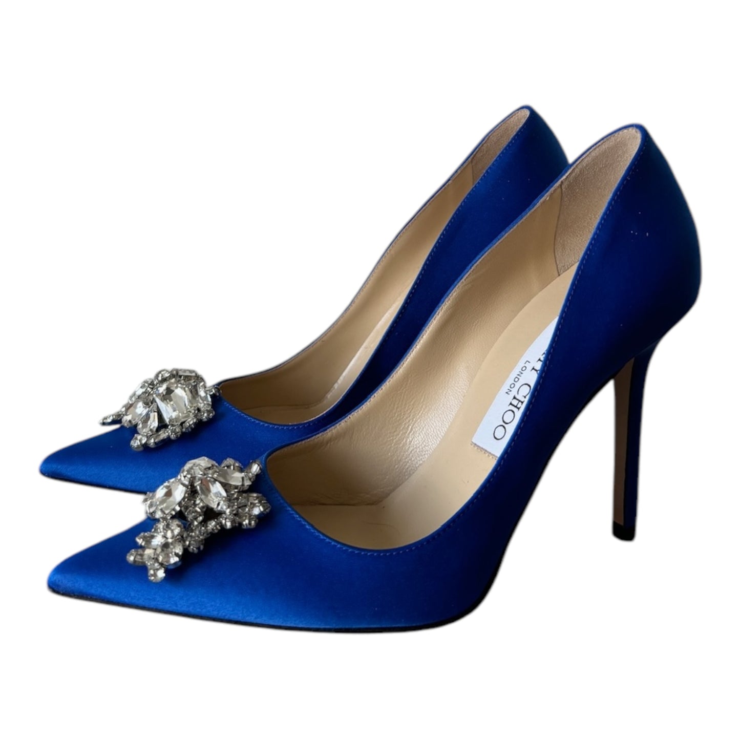 PRE-OWNED Blue Satin Crystal Embellished Manda Pumps