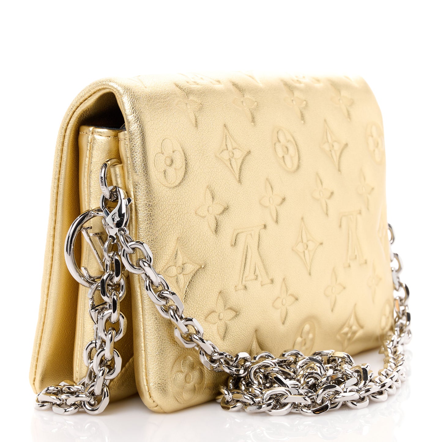 LOUIS VUITTON - Metallic Gold Lambskin Embossed Monogram Pochette Coussin