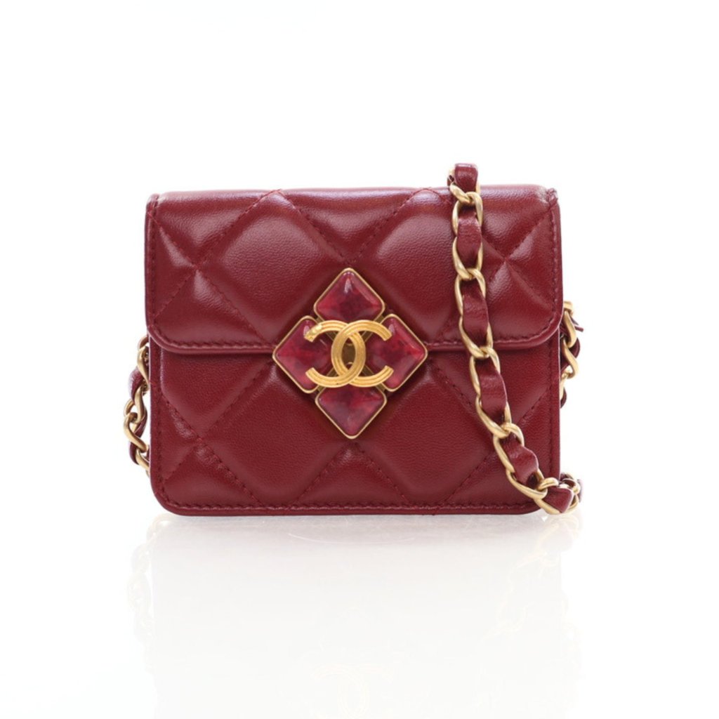 Bolso bandolera CC Diamond Lock pequeño de piel de cordero burdeos de segunda mano