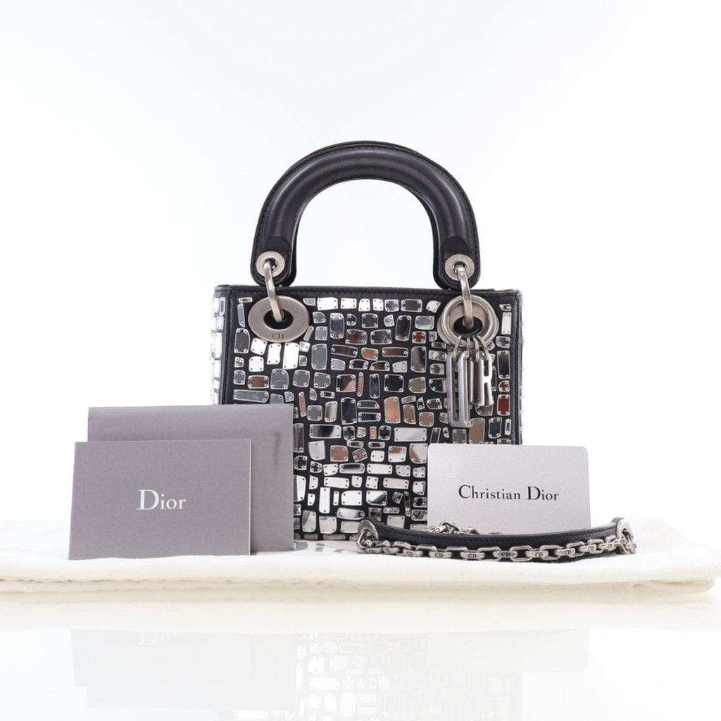 Bolso bandolera Lady Dior Mini de piel de becerro con espejos USADO