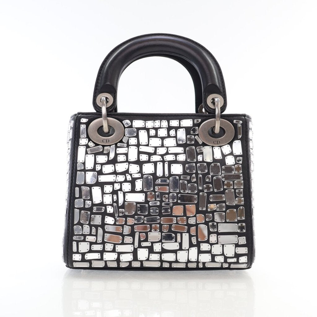 Bolso de hombro Lady Dior Mini Mosaico de Espejos de Piel de Becerro Negra USADO