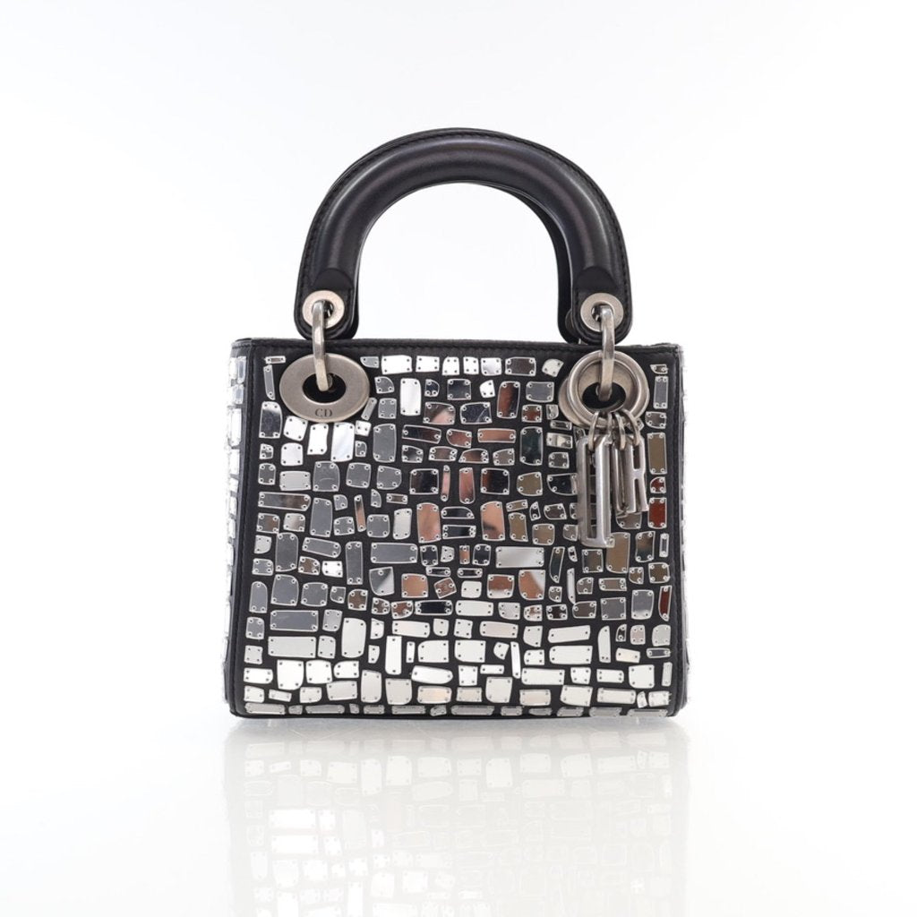 Bolso de hombro Lady Dior Mini Mosaico de Espejos de Piel de Becerro Negra USADO