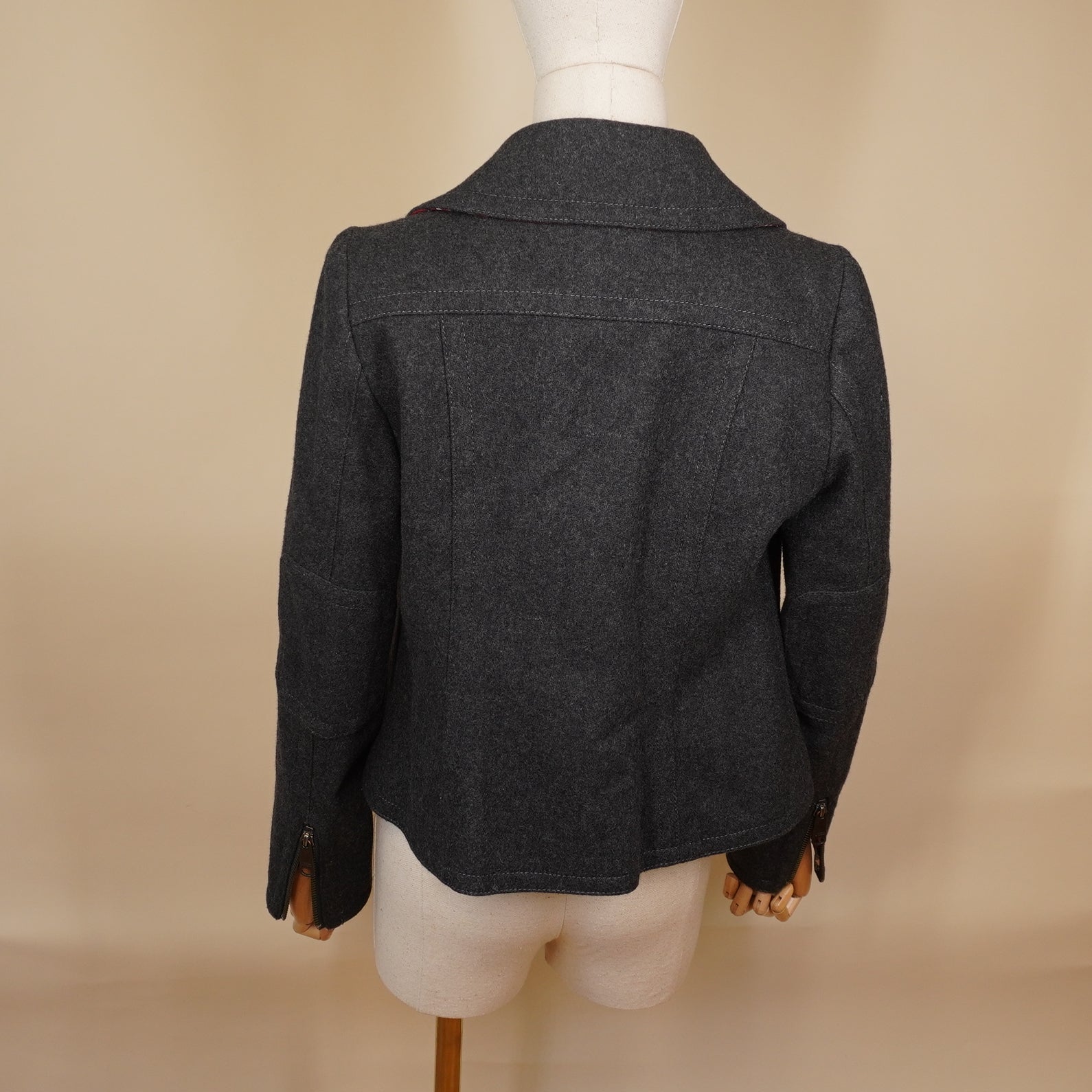 PRE-OWNED BURBERRY Double Rider Jacket Size 38 Wool GREY