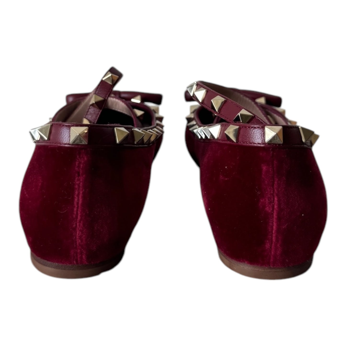 PRE-OWNED Cherry Red Rockstud Velvet Ballerinas